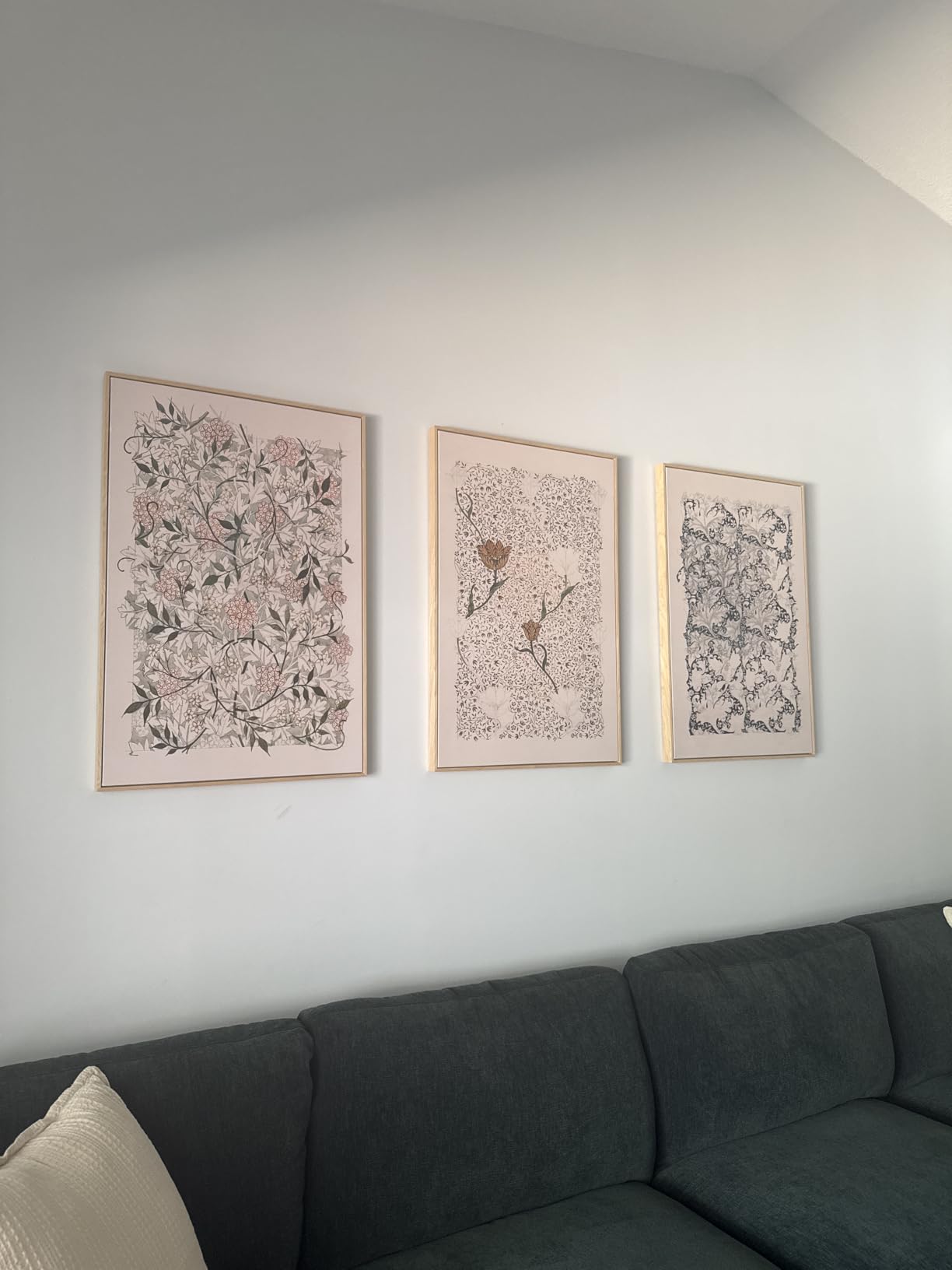 Framed William Morris Vintage Neutral Canvas Wall Art Set of 3, 16x24 In Fine Art Botanical Floral Beige Rustic Waterproof customer photo 2