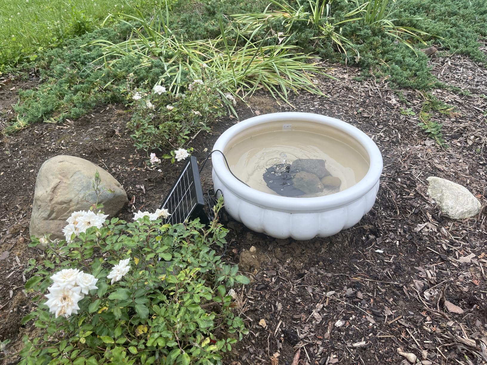 6.5W Solar Fountain Pump for Bird Bath Built-in 3000mAh Battery Backup, DIY Solar Water Fountain with Double-Layer Nozzles & Dry-Run Protection 5Ft Tubing for Ponds, Bird Bath, Water Features customer photo 1