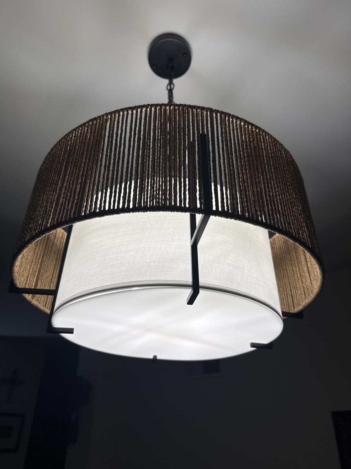 4-Light Rattan Chandelier for Dining Room, 19.7