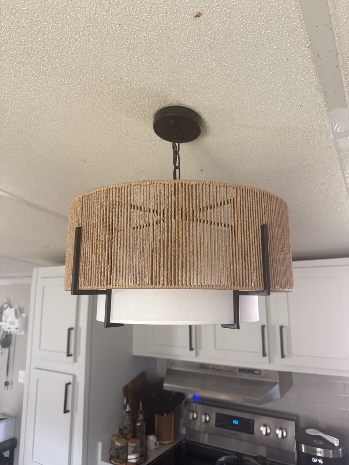 4-Light Rattan Chandelier for Dining Room, 19.7