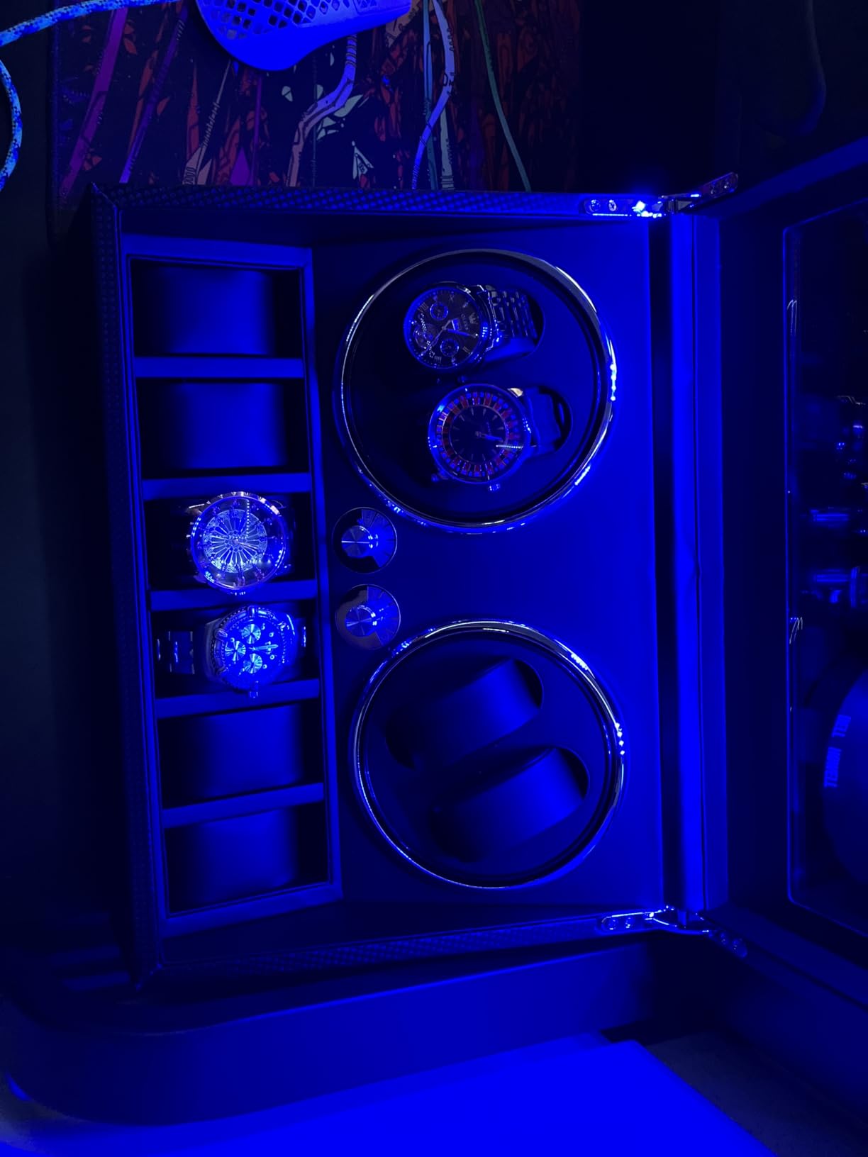 ANWBROAD Watch Winder for Automatic Watches, Watch Winder 4 Watches | 4 Watch Rotator and 6 Extra Storages with Quiet Motor and LED Backlight Turner Carbon Fiber Shaker 4 Rotating Modes UJWW002F customer photo 1