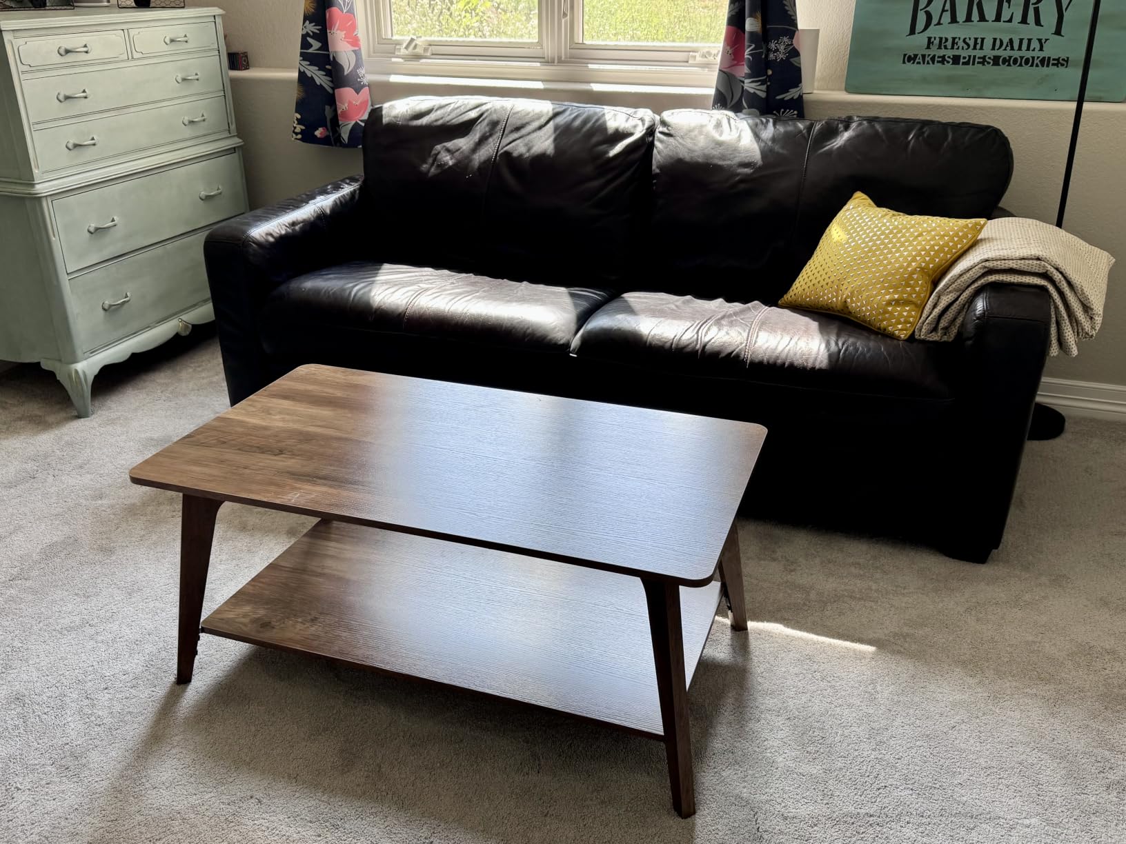 VASAGLE Coffee Table, 2-Tier Center Table with Storage, Tapered Legs | Curved Transitions, Easy to Assemble, for Living Room, 21.7 x 39.4 x 17.7 Inches, Honey Brown, MAEZO Collection ULCT249K01 customer photo 1