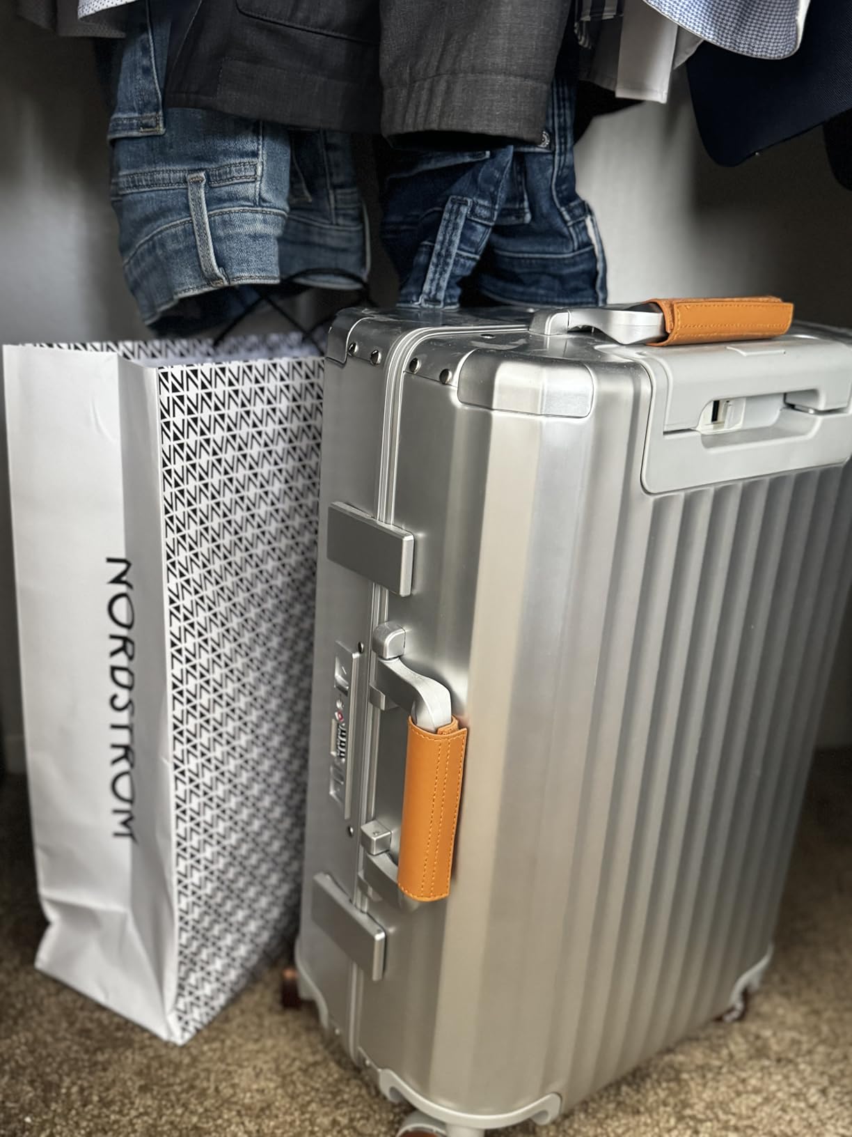 ROAMING 20 Inch Hardshell Carry-On Suitcase Aluminum Zipperless Luggages | Airline-Approved,360° Spinner Wheels,USB Charging Port,Interior Pockets.for Business trip Stylish Silver with Orange Accents customer photo 1
