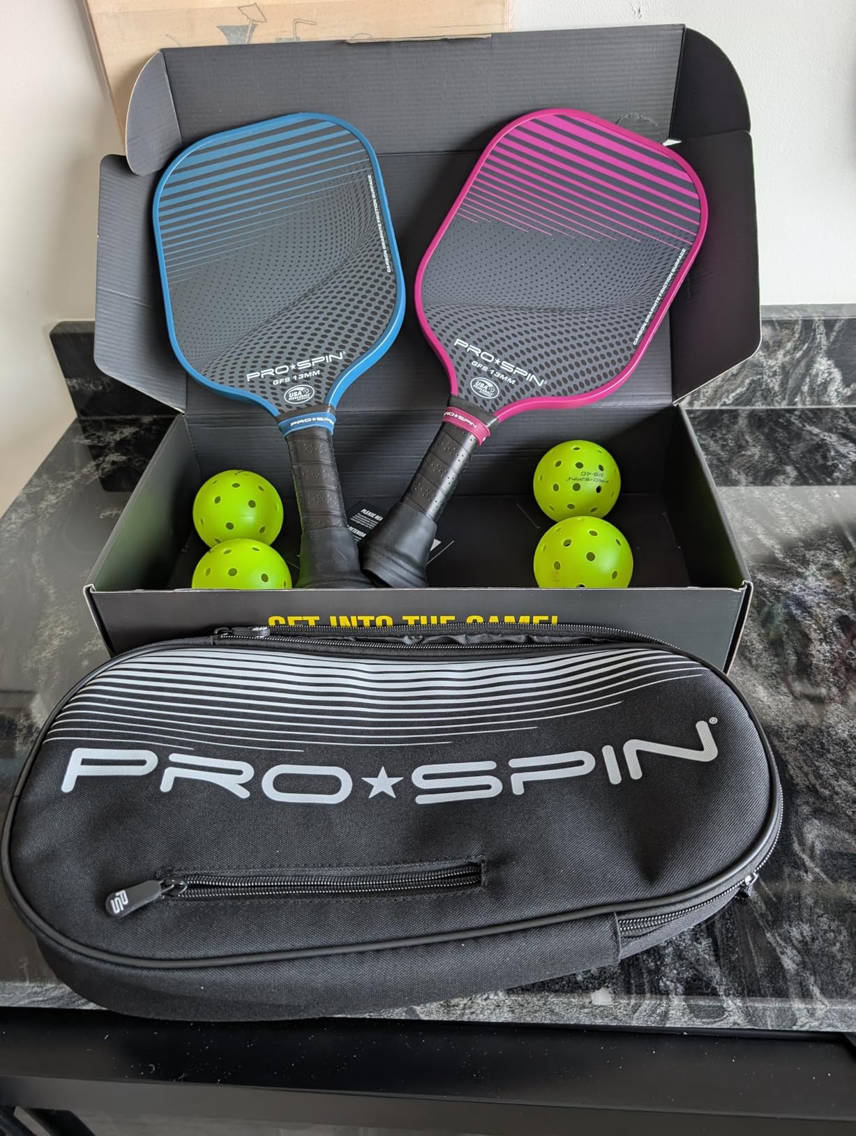 PRO-SPIN Carbon Fiber Pickleball Paddles Set of 2 | Lightweight Pickleball Set with Indoor/Outdoor Balls and Bag - Durable Pickle Ball Paddle Gift for Men, Women & Families customer photo 1