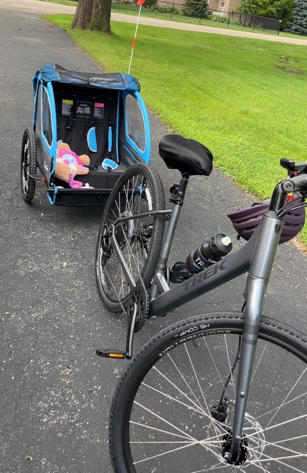 Sepnine Kids Bike Trailer, 2 in 1 Canopy Carrier Converts to Pushcart Suitable for 1 to 2 Toddlers, Kids, Quick Attach to Bike, Foldable, with 5-Point Harness and Storage Bags customer photo 1