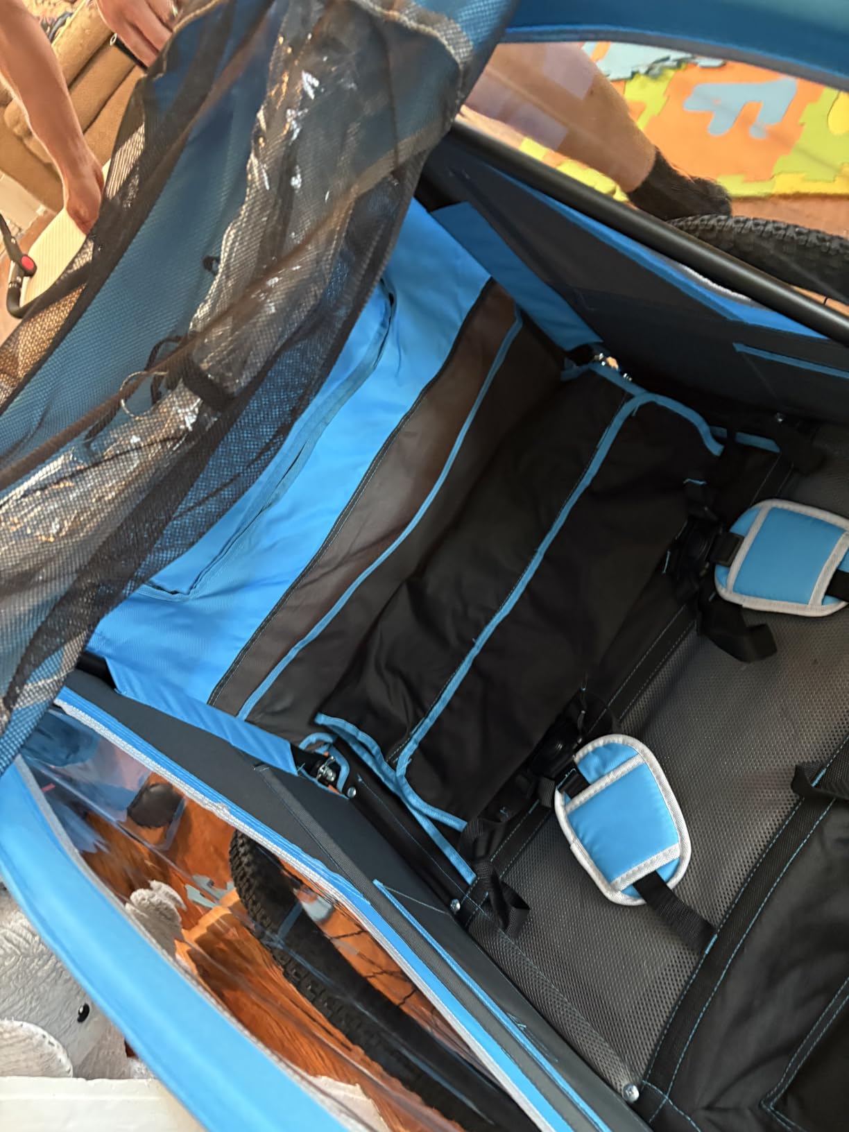 Sepnine Kids Bike Trailer, 2 in 1 Canopy Carrier Converts to Pushcart Suitable for 1 to 2 Toddlers, Kids, Quick Attach to Bike, Foldable, with 5-Point Harness and Storage Bags customer photo 2