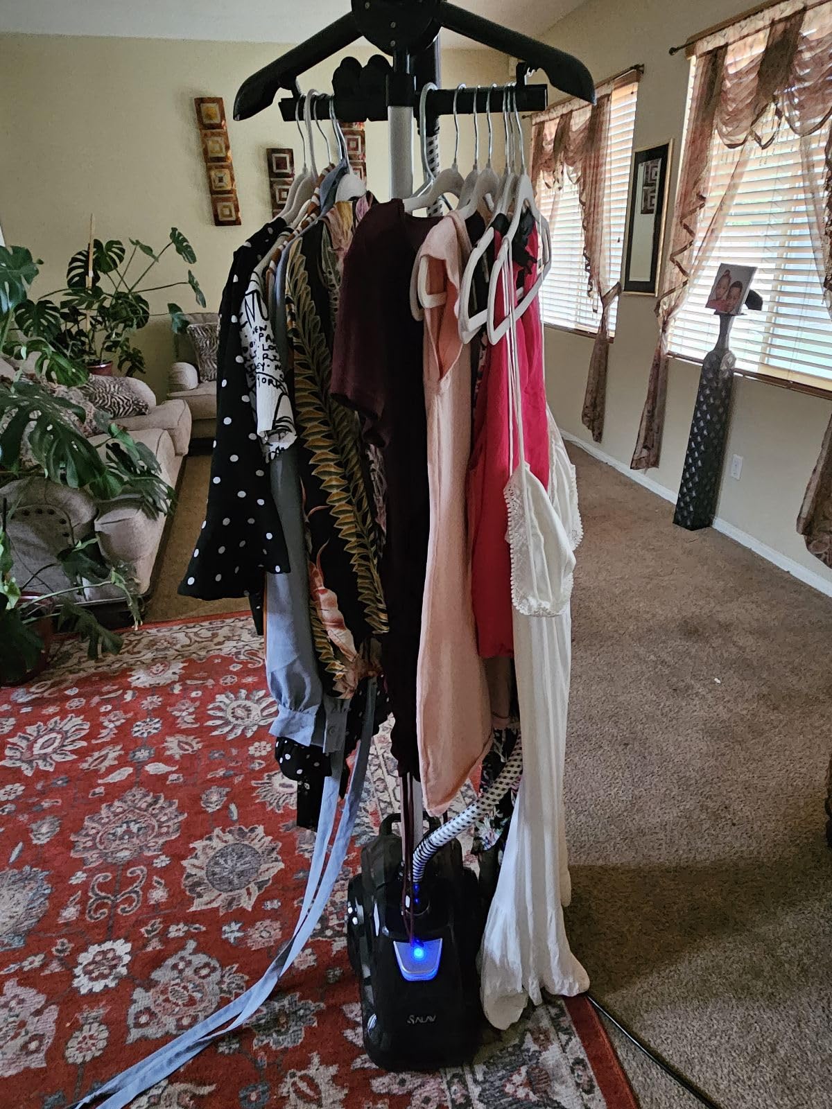 Commercial-Grade Standing Garment Steamer for Clothes with Auto-Off Safety 1800W Powerful Steam X-Large 3L Water Tank, 90-Min Continuous Use, Pedal-Control System, Beeps when Out of Water, Navy customer photo 2