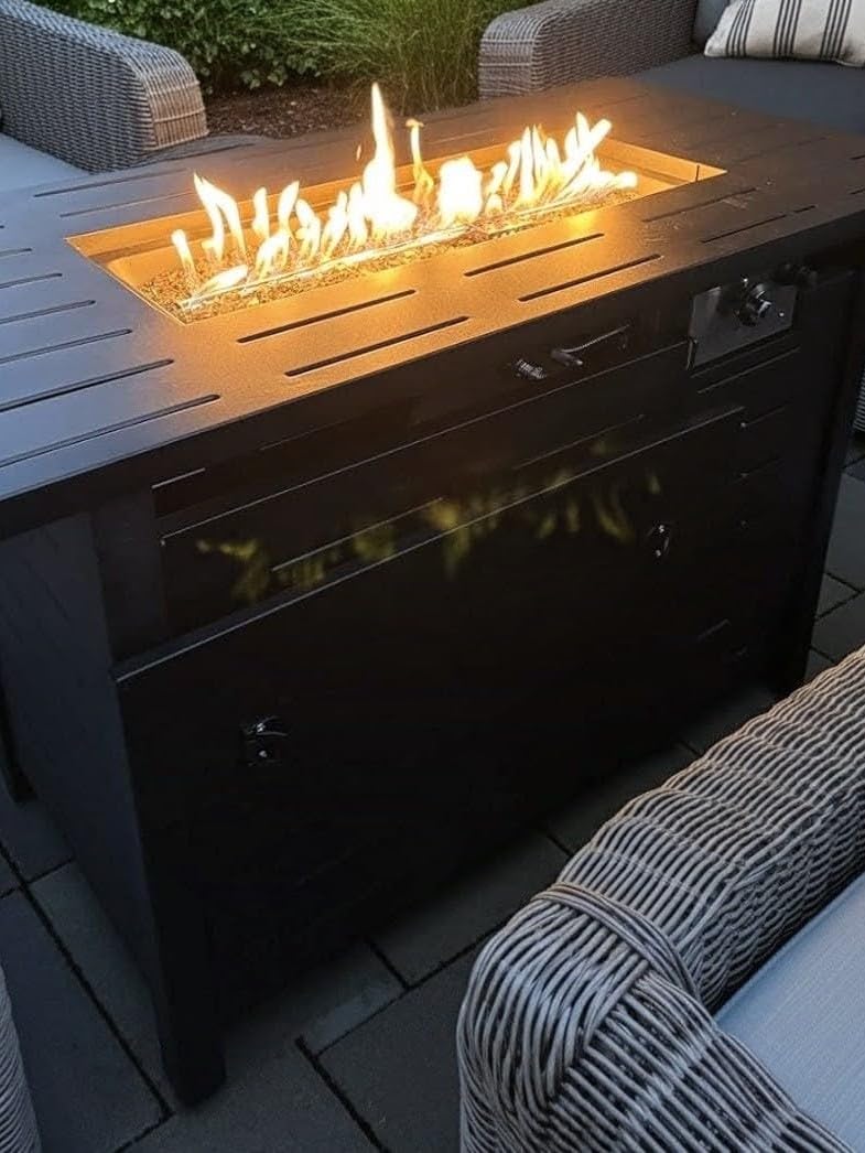 Aoxun 41 Inch Propane Fire Pit-50,000 BTU Gas Fire Pit Table with Removable Lid & Lava Rocks, Rectangle Firepit Table for Outside, Patio, Deck, Backyard, Black customer photo 2