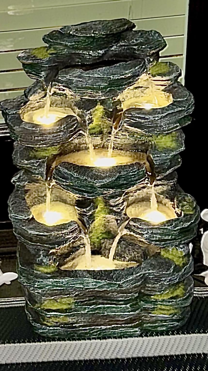 Grepatio Outdoor 7-Tiers Cascading Rock Water Fountain, Waterfall Fountain with 6 LED Lights, Outdoor Fountains and Waterfalls for Garden or Patio, Yard, and Deck Decor with Natural Stone Look customer photo 1