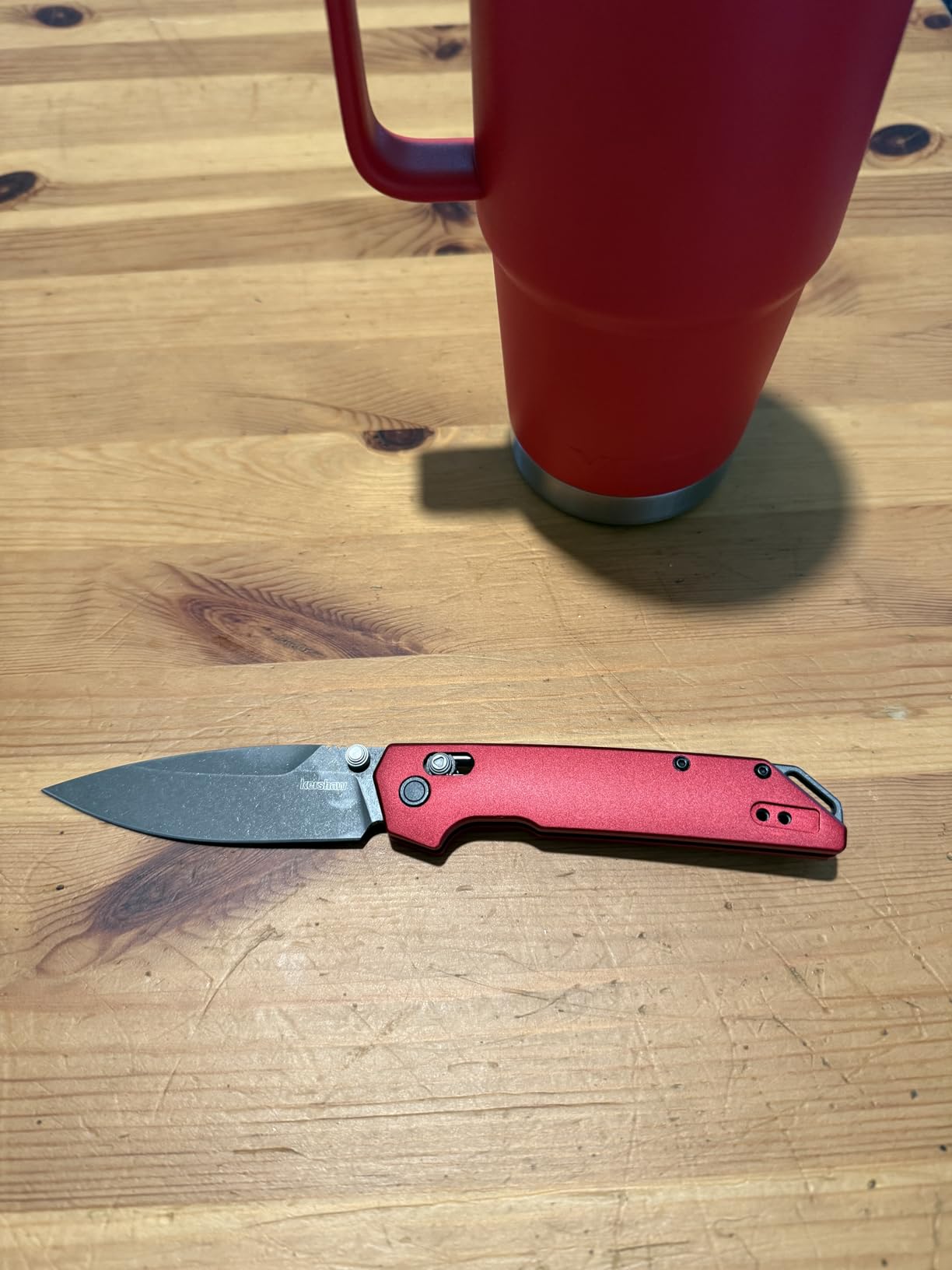 Kershaw Iridium Pocket Knife, Red, 3.4 Inch Spear Point Blade | EDC with Thumb Stud Opening, Reversible Deep Carry, Duralock, Everyday Carry for Men and Women customer photo 2