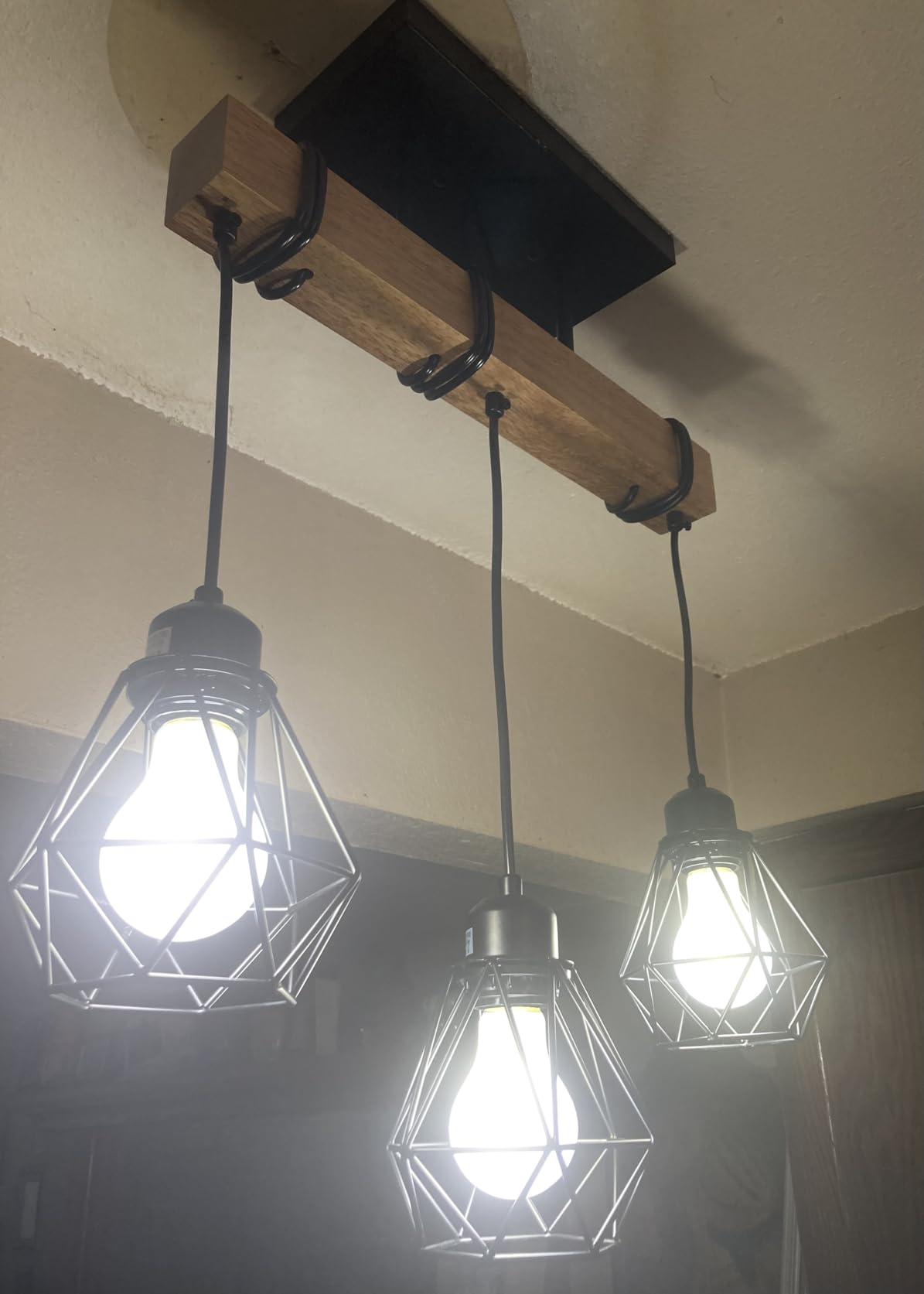 3-Lights Farmhouse Dining Room Pendant Light Fixtures Over Table, Rustic Solid Wood Kitchen Island Lighting Hanging with Metal Shades, Modern Black Ceiling Pendant Lamp for Living Room Hallway customer photo 1