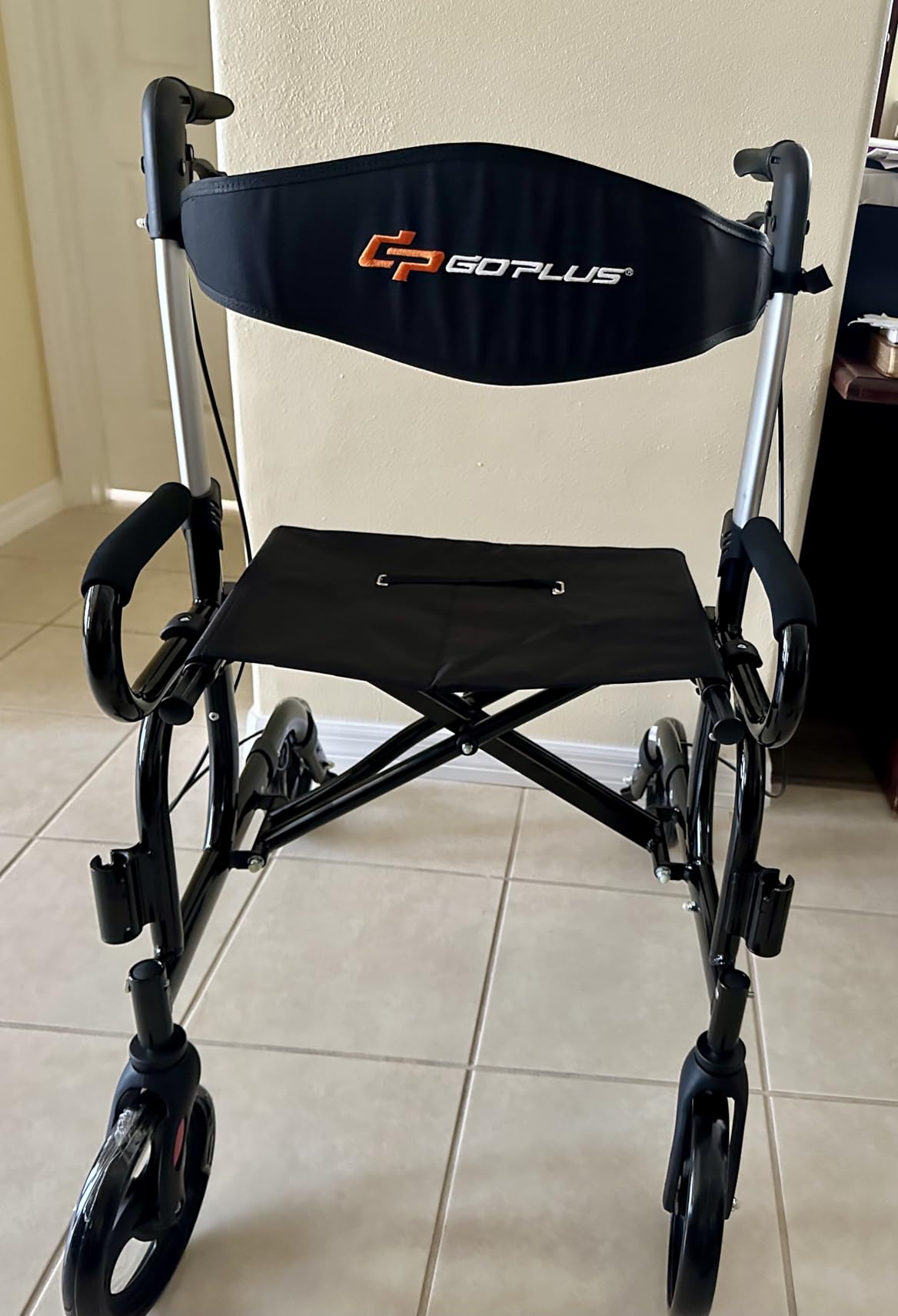 Goplus Walkers for Seniors with Seat, 2 in 1 Folding Rolling Rollator Walker & Wheelchair Combo with Brakes, 9