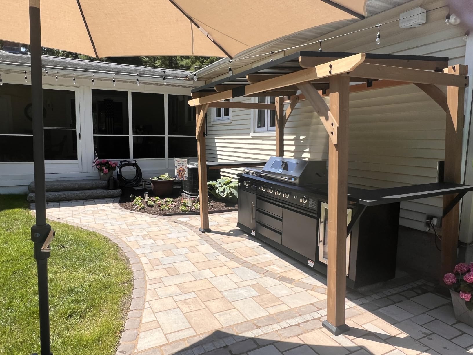 Modern Shade Wood Grill Gazebo 10' x 12' with Sloped Galvanized Steel Roof | All-Weather Cedar Gazebo with 4.6