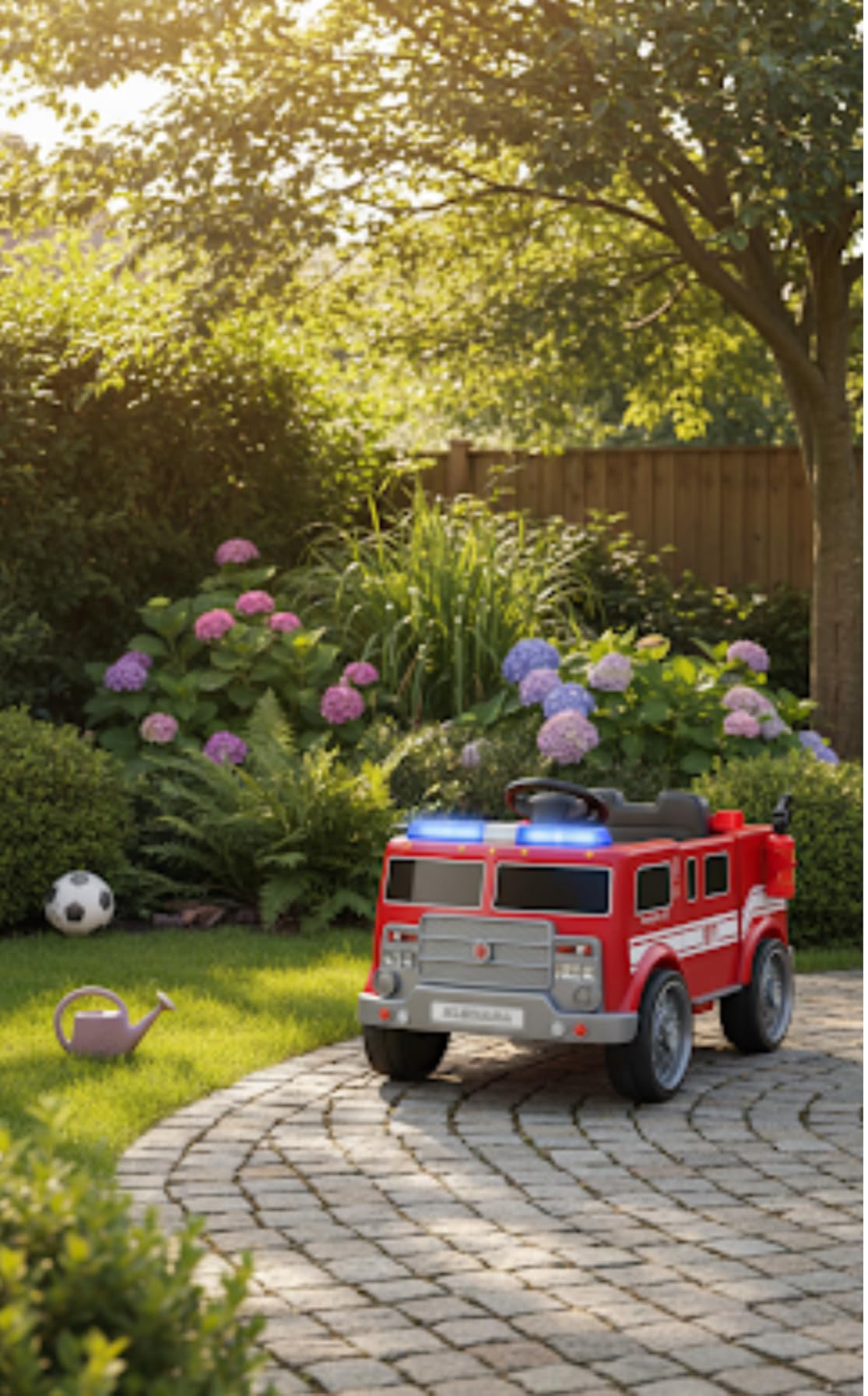 12V Ride on Fire Truck, Electric Ride on Car for Kids, Battery Powered Toddler Car w/Parent Remote Control, Siren-Call, Walkie-Talkies, Flashing Lights, Fire Extinguishers, Bluetooth, Music customer photo 1