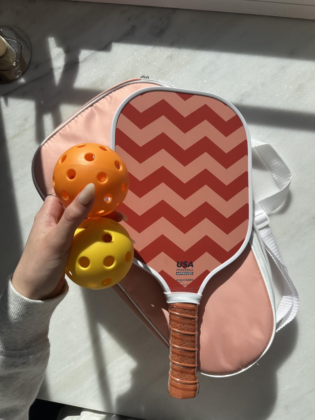 Amazon Basics Pickleball Paddles Set of 2, USAPA Approved Carbon Fiber Paddle with 4 Balls, Lightweight Pickle Ball Rackets, Carry Bag & Grips customer photo 1