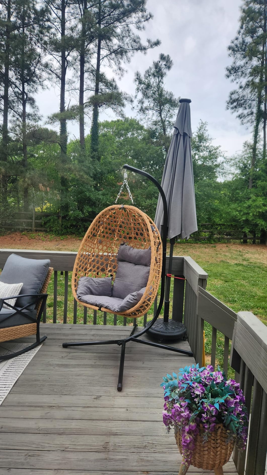 LEX CRAFT Egg Chair with Stand, Patio Wicker Hanging Chair, Hammock Swing Chair, 350LBS Capacity for Bedroom, Balcony, Garden (YE-BE) customer photo 1