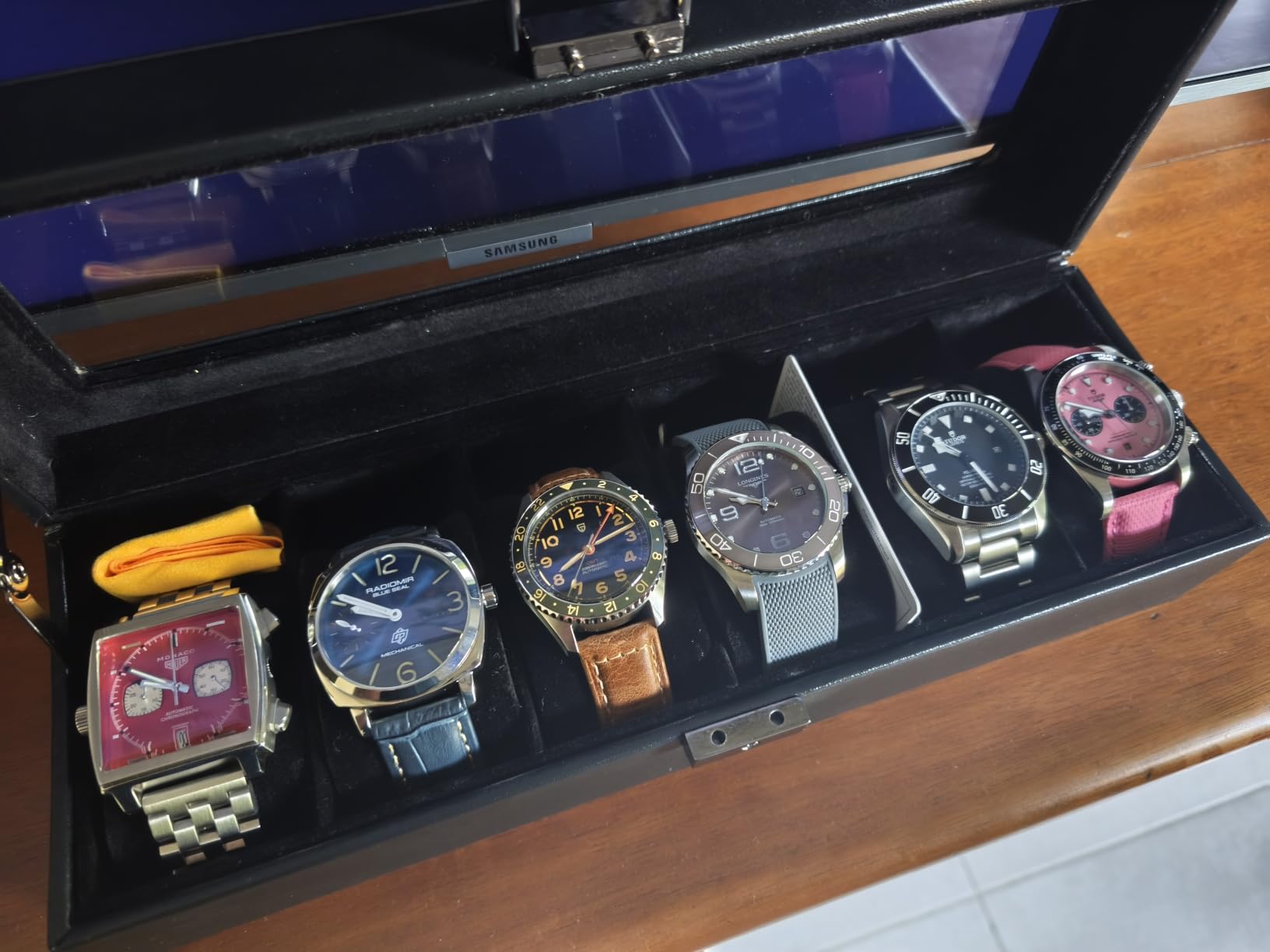 ProCase 6 Slots Watch Case Box for Men -AllBlack | PU Leather Man Watch Organizer, Soft Pillow, Lockable Glass Display Lid, Storage Holder for Watch Collection customer photo 1