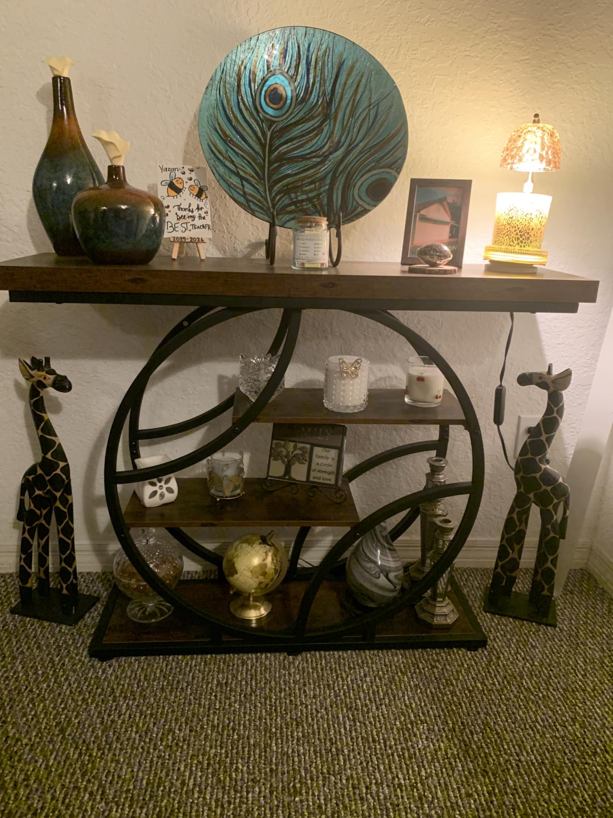 Huuger 41.3 Inch Entryway Table with Artistic Curved Metal Frame, Sofa Table | Modern Console Tables, Entrance Table for Entryway, Hallway, Entrance, Foyer, Living Room, O-Shaped Metal Frame, Rustic Brown customer photo 2