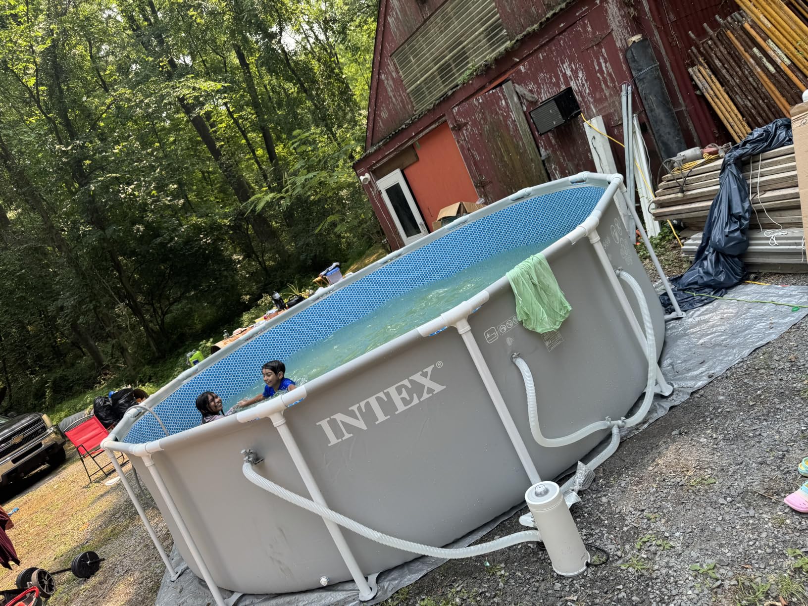 INTEX Prism Frame 14ft x 42in Round Above Ground Swimming Pool Set w/Pump | 26719EP - 1000 GPH Cartridge Filter Pump, Ladder, Pool Cover & Ground Cloth Included - Reinforced Steel Frame customer photo 1