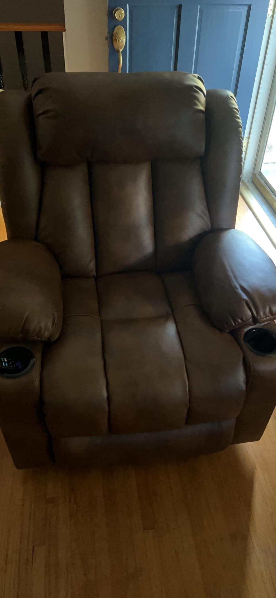 PARKOL Large Infinite Position Leather Power Lay Flat Lift Studded Recliner Chairs for Elderly, Dual Motor with Massage and Heating,Extended Footrest, USB&Type-C Port Remote,Cup Holder Brown customer photo 1