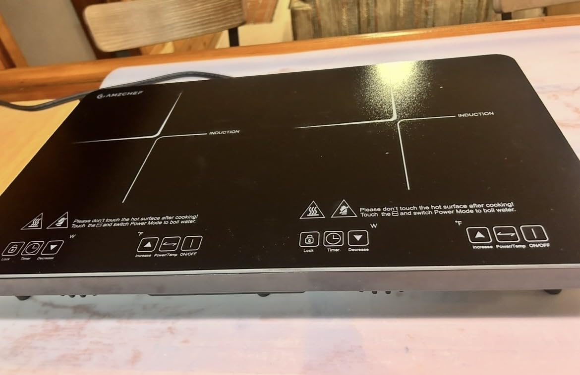 AMZCHEF Double Induction Cooktop, 1800W 2 Burner, ETL Certified | 18 Power Levels (100W-1800W), 20 Temp Levels (100°F-465°F), 10-Hour Timer, Safety Lock, Independent Control, 110-120V customer photo 2