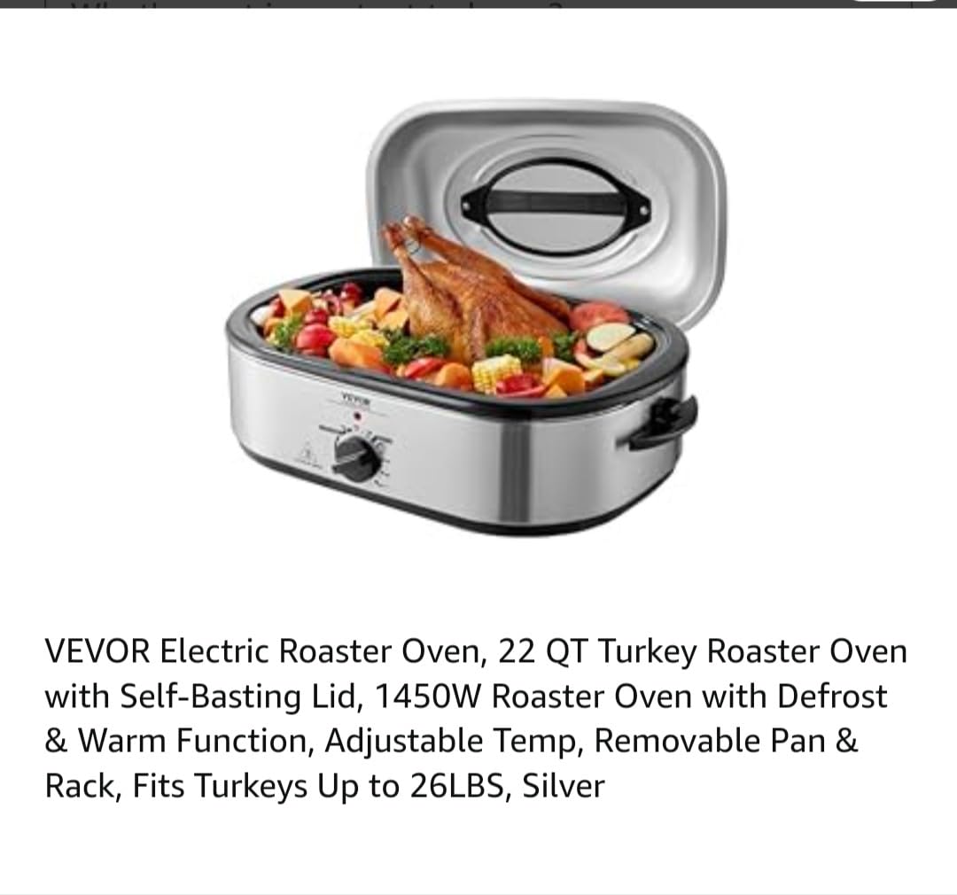 VEVOR Roaster Oven, 26QT Electric Roasting Pan, 150-450℉ Adjustable Temperature Fast-Cooking Turkey Roaster with Cool-Touch Handle, Visible Self-Basting Lid, Defrost & Warm Function, Fits 30lb Turkey customer photo 1