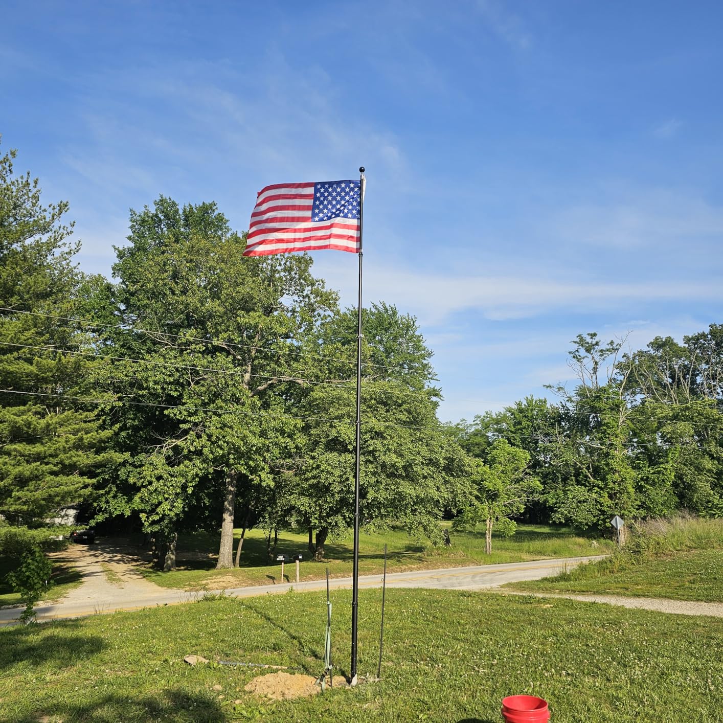 NELXINJO 20ft Telescopic Flag Pole for Outside House, Extra Thick Aluminum | Telescoping Flag Poles with 3x5 American flag, for residential commercial, outdoor heavy duty, Black customer photo 1