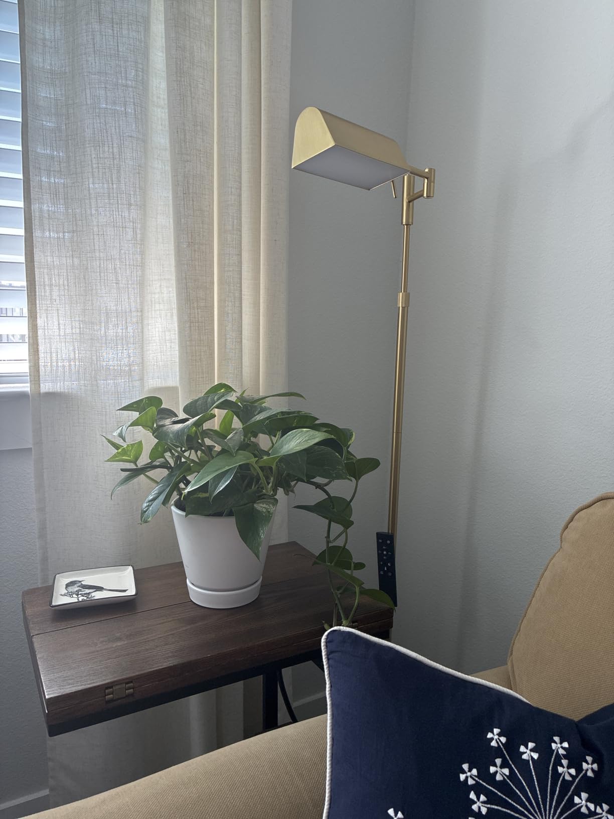 SUNMORY Dimmable LED Pharmacy Floor Lamps, 16W/1500LM Bright Reading Lamp | Remote Touch Control, 350°Swing Arm, Adjustable Height, Task Craft Tall Standing Light for Living Room Bedroom Office, Gold customer photo 1