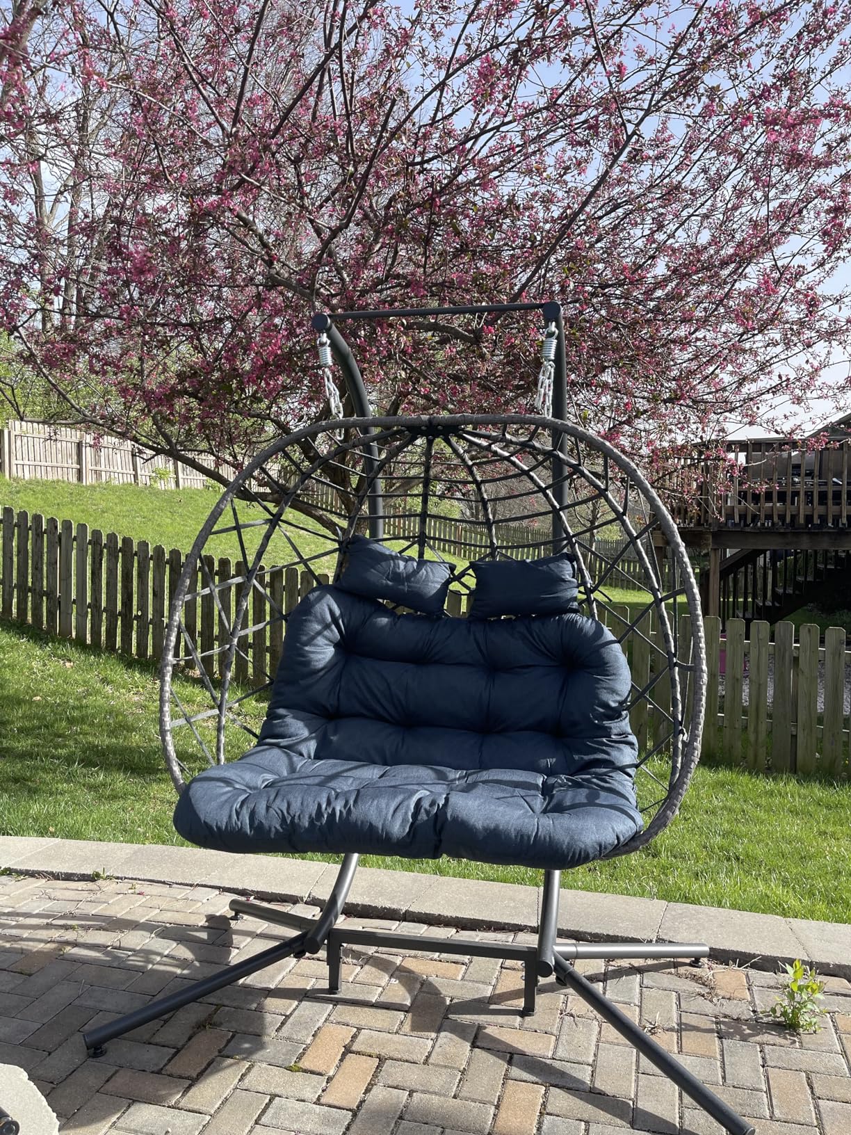 Double Egg Swing Chair with Stand, 2 Person Outdoor Indoor Hammock Hanging Chair with Cushion for Patio Living Room 650 LBS Capacity-Dark Grey customer photo 1