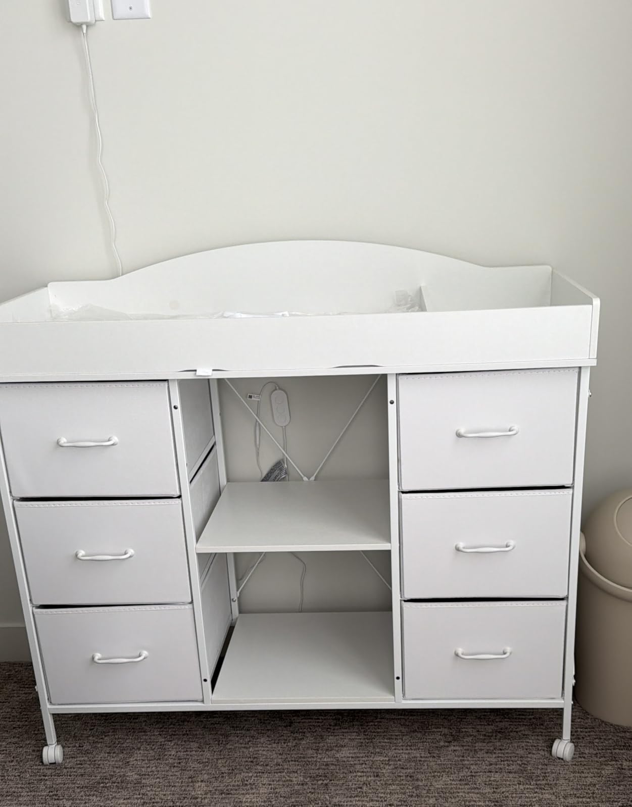 YeTom Changing Table, 6-Drawer Dresser, Adjustable Shelves, Mobile, White | Changing Table Dresser, Waterproof Diaper pad & Safety Strap, 6 drawers, Adjustable shelves, Mobile Nursery Organizer customer photo 1