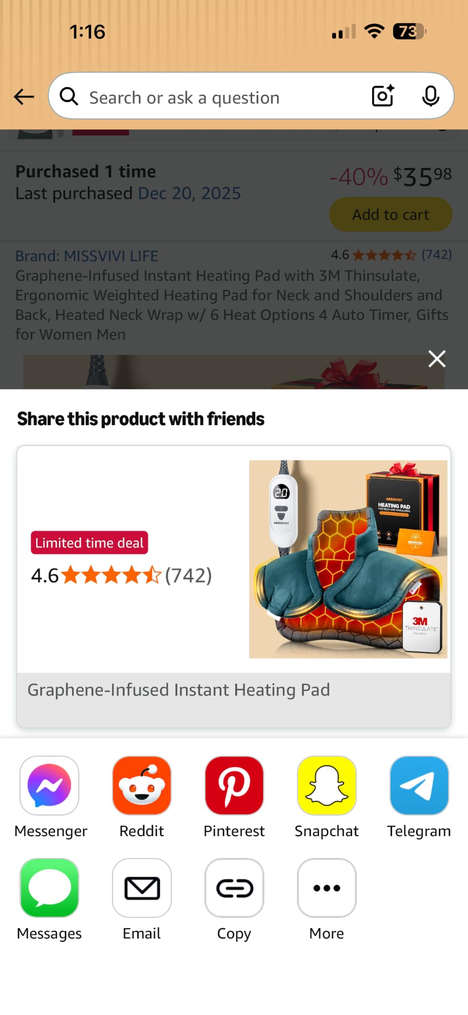 Graphene-Infused Instant Heating Pad with 3M Thinsulate, Ergonomic Weighted Heating Pad for Neck and Shoulders and Back, Heated Neck Wrap w/ 6 Heat Options 4 Auto Timer, Gifts for Women Men customer photo 1