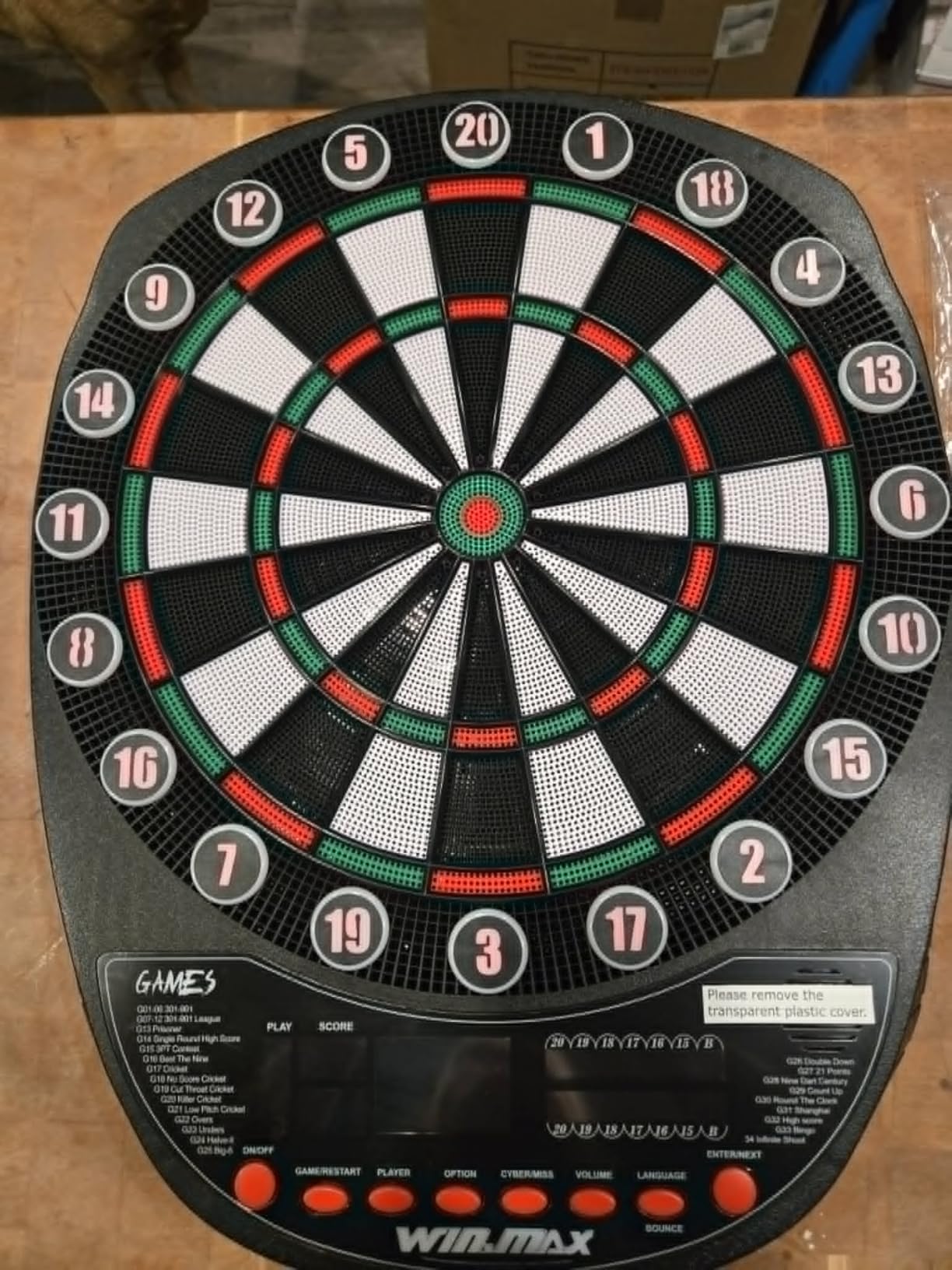WIN.MAX Electronic Dart Board Automatic Scoring with 12 Soft Tip Darts | Low Bounce-Outs, 354 Game Variations, 3 bright LED displays, In English/German/French, batteries or AC adapter; 8 Players customer photo 2