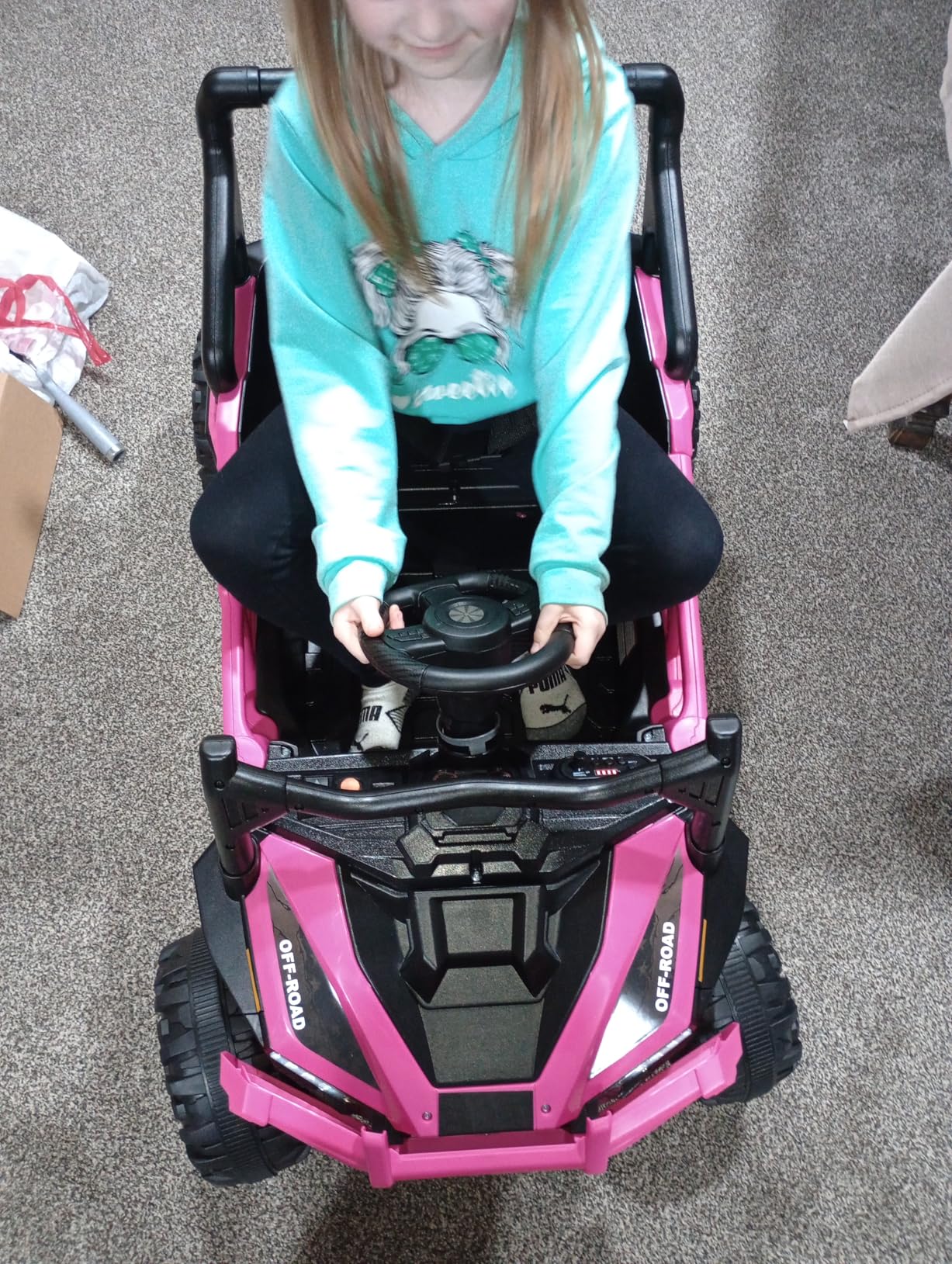 12V Kids Ride on Truck Car with Remote Control, Electric Off-Road UTV for Toddlers, Bluetooth Music, Suspension System Safety Belt, Electric Vehicles Gift for Boys & Girls-Rosy customer photo 2