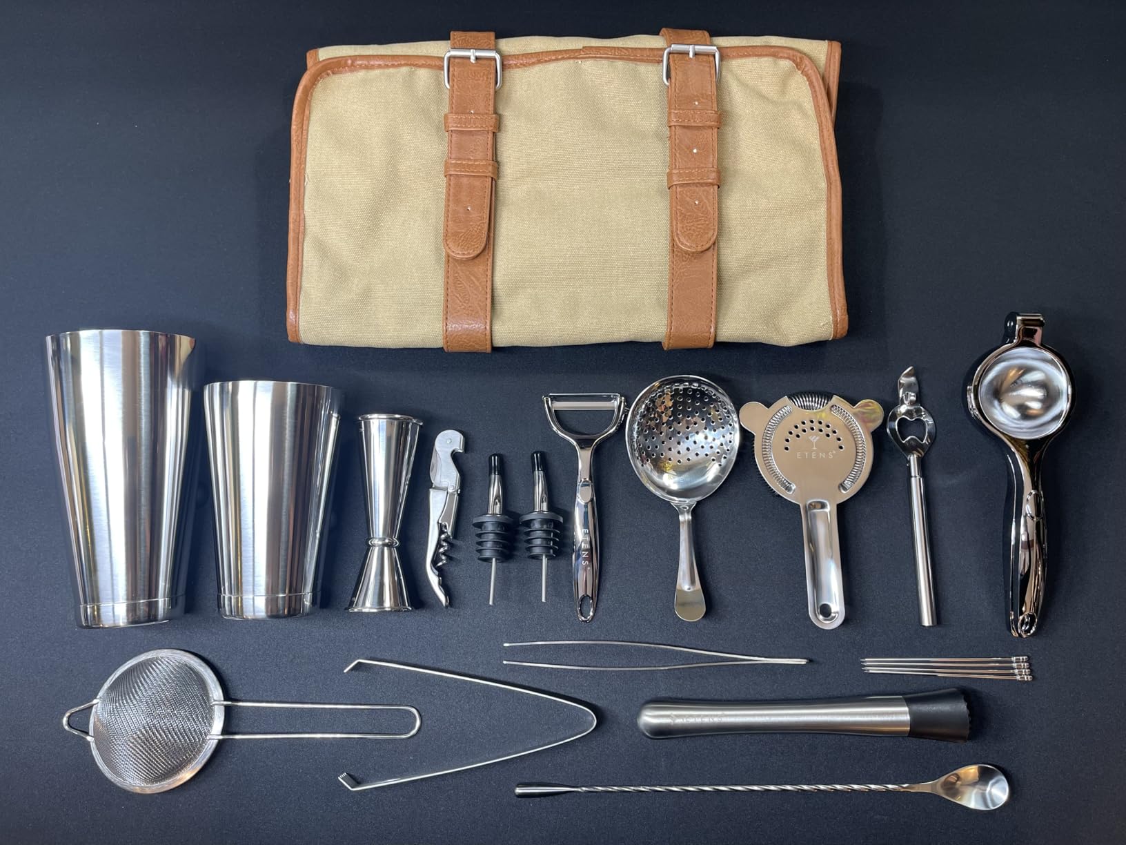 Etens 22 Piece Travel Bartender Kit with Bag, Portable Stainless Steel Professional Bar Tool Set, Traveling Cocktail Mixology Kit, Full Bartending Set with Carrying Case for Home, Travel & Commercial customer photo 2