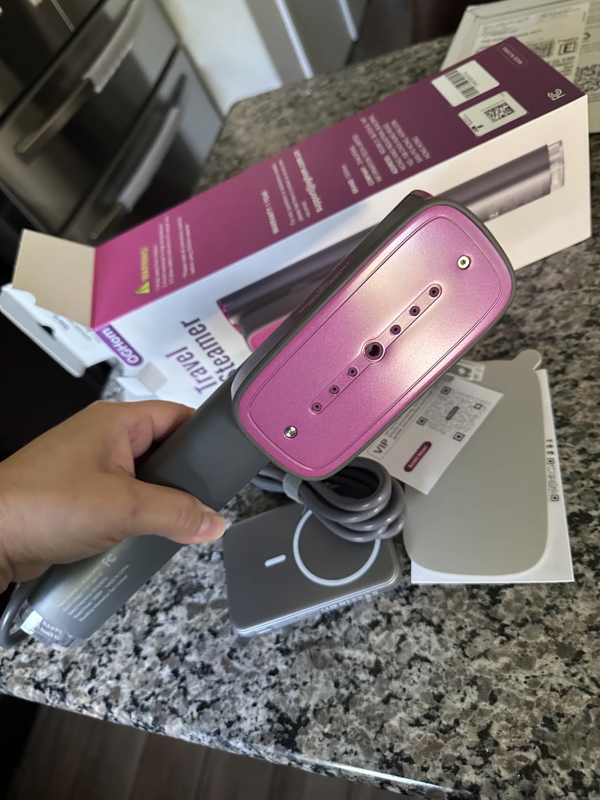 OGHom Steamer for Clothes, 110-240V Travel Steamer & Iron 2 in 1, 1000W Powerful Steam, Portable Handheld Garment Wrinkle Remover, 30s Fast Heat-Up with Dry & 2-Steam Control, for Global & Europe customer photo 1