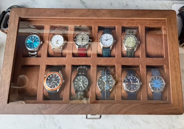 ROTHWELL 12-Slot Solid Walnut Watch Box with Valet Drawer - Premium Jewelry Display Case Organizer with Locking Glass Top and Microsuede Liner for Men & Women (Tan Interior) customer photo 2