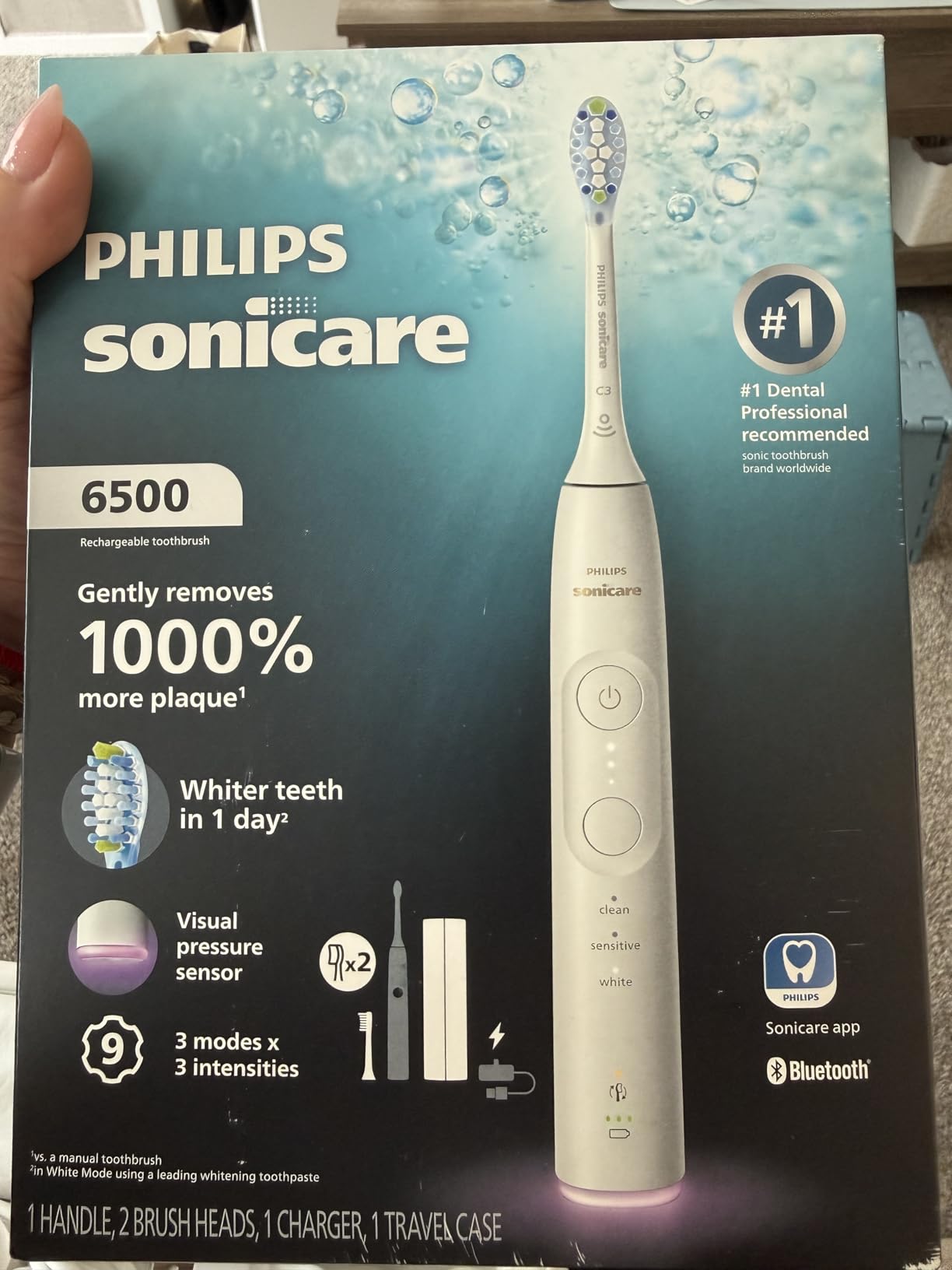 Philips Sonicare 6500 Rechargeable Electric Toothbrush, 2 Brush Head, White | 1000% More Plaque Removal, Visual Pressure Sensor, 9 Brush Settings, 21-Day Battery, App Connected, Travel Case, HX7410/10 customer photo 2