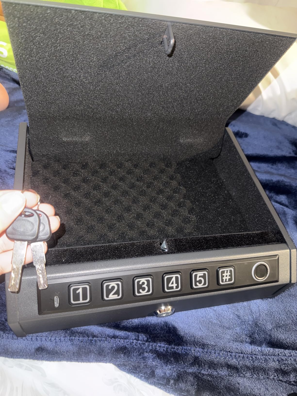 Biometric Gun Safe for Handgun,Drop Slot Compatible for 2-3 Pistols | Fingerprint Pistol Safe, Quick Access Drop Slot Safe, LED Light, Stealth Mode, Security Cable, Portable Lock Box customer photo 1