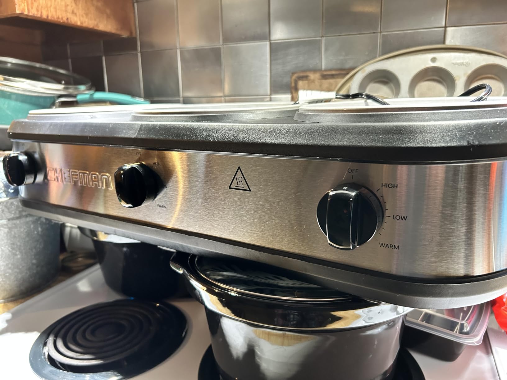 Chefman Triple Slow Cooker & Food Warmer, Three Crock Slowcooker with 2.5 Qt. Ceramic Crocks, 7.5-Quart Total Capacity, PFAS-Free, Three Temperature Settings, Dishwasher-Safe Parts - Stainless Steel customer photo 2