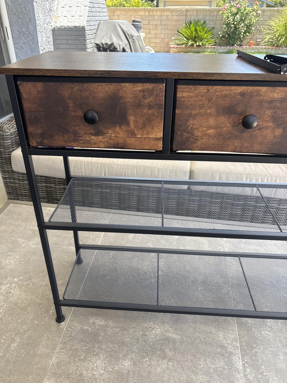 SONGMICS Console Table with 3 Fabric Drawers, Narrow Entryway Furniture | Narrow Console Table with Storage, 38.9 x 11.8 x 31 inch, Storage Shelves, Rustic Brown, BELLAH Collection ULGS098K101 customer photo 1