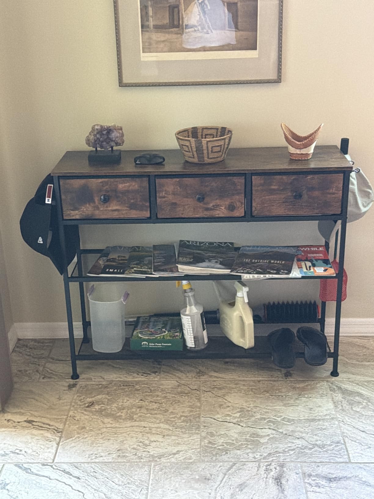 SONGMICS Console Table with 3 Fabric Drawers, Narrow Entryway Furniture | Narrow Console Table with Storage, 38.9 x 11.8 x 31 inch, Storage Shelves, Rustic Brown, BELLAH Collection ULGS098K101 customer photo 2