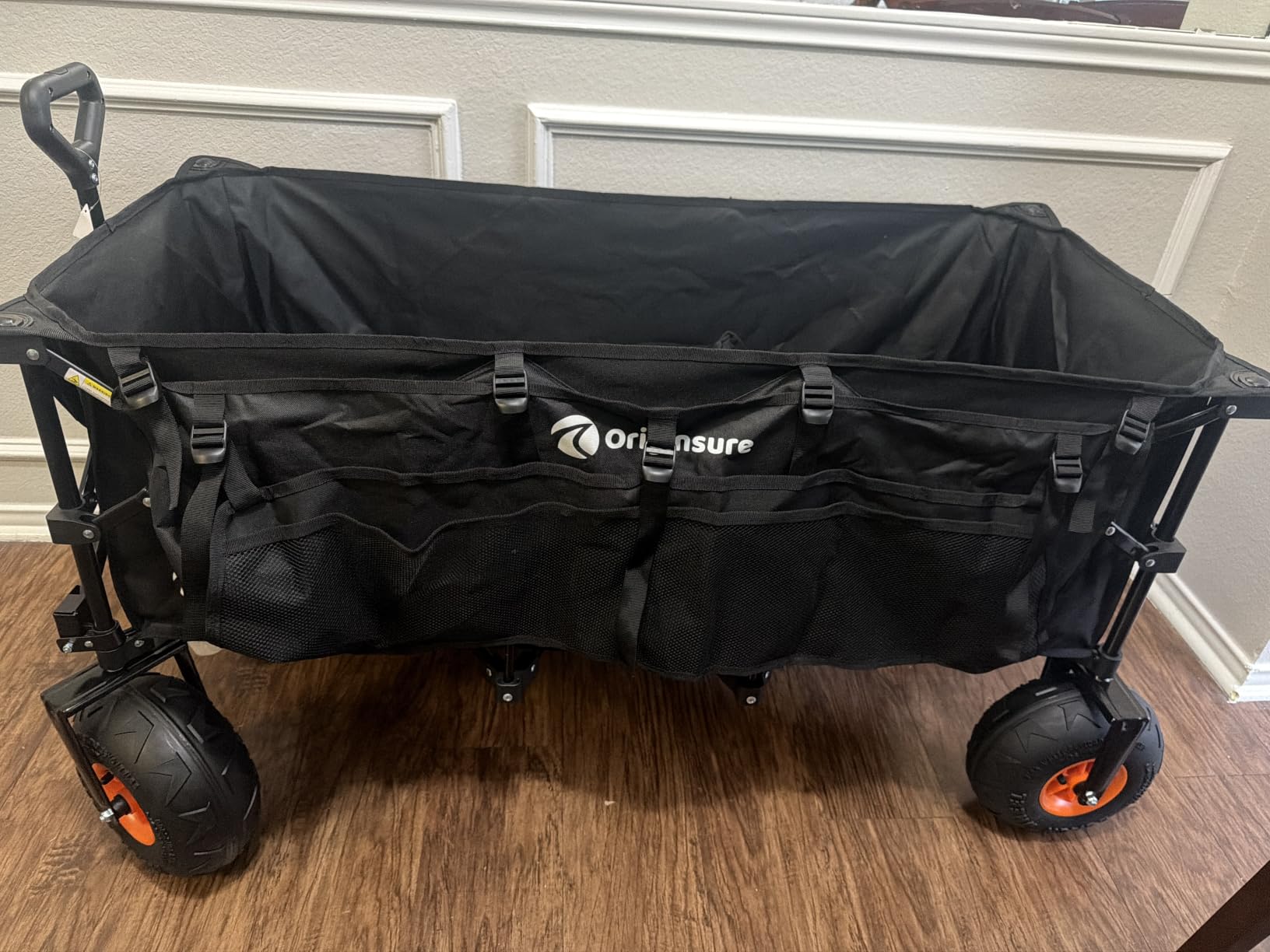 Originsure 300L Collapsible Beach Wagon with Balloon Wheels, 560lbs, Black, 48