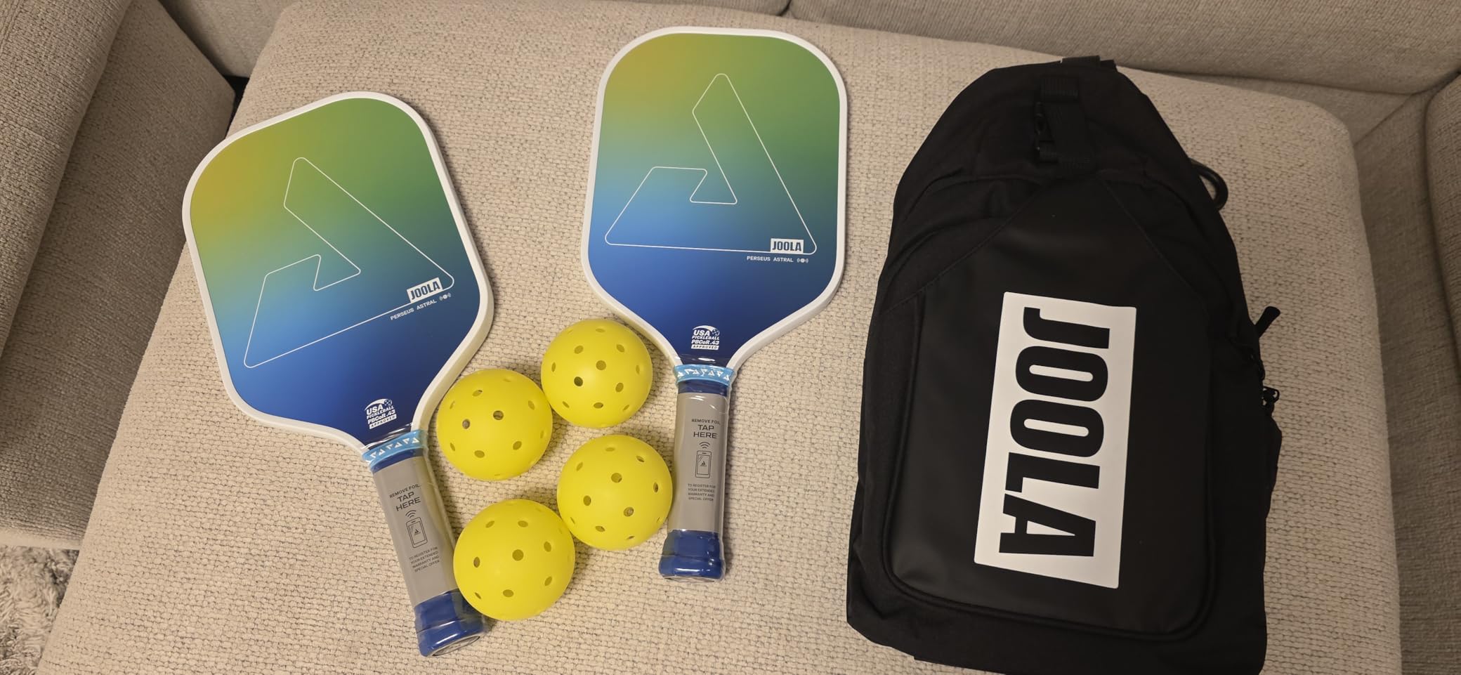 JOOLA Perseus Astral Pickleball Paddles Set of 2 - Includes: 2 Pickleball Paddles, 4 Balls & Sling Bag - Cold Press Carbon Surface - Lightweight, Beginner Friendly - USAP Approved - NFC Enabled customer photo 1