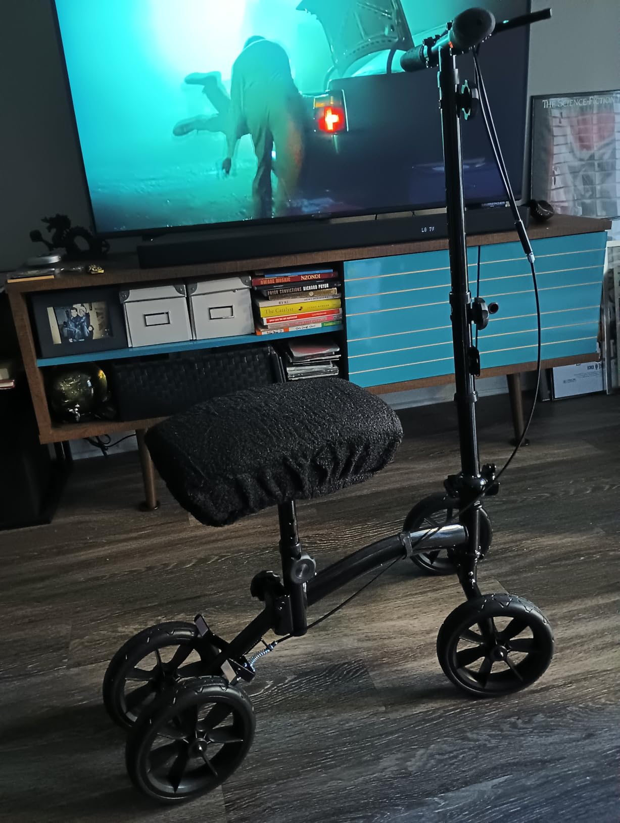 HOMLAND Knee Scooter Walker for Adults for Foot Injuries, 8'' Rubber Wheel | 300lbs Foldable Leg Scooter, Dual Brake, Cozy Knee Pad, Adjustable Height, Storage Bag, Crutch Alternative for Ankle Recovery customer photo 1