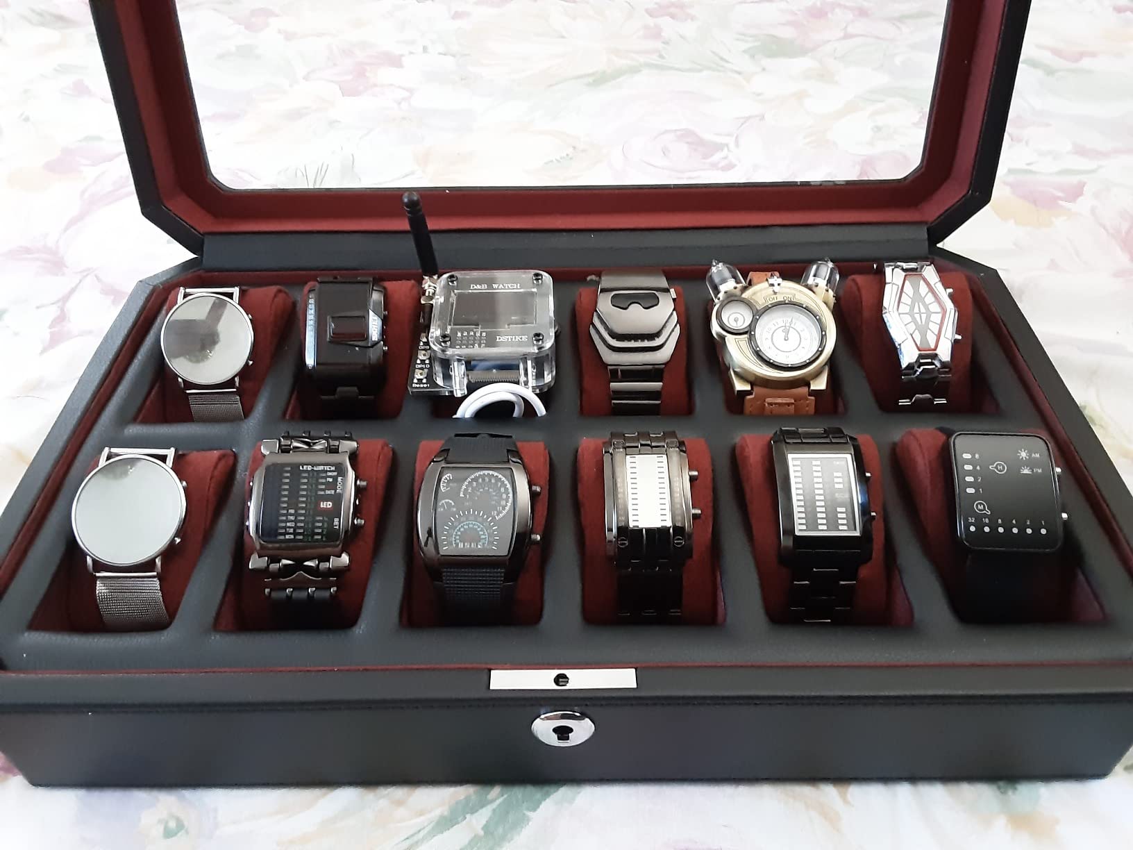 ROTHWELL 12 Slot Leather Watch Box - Luxury Watch Case Display Organizer, Microsuede Liner, Locking Mens Jewelry Watches Holder, Men's Storage Boxes Holder Large Glass Top (Tan/Brown) customer photo 2