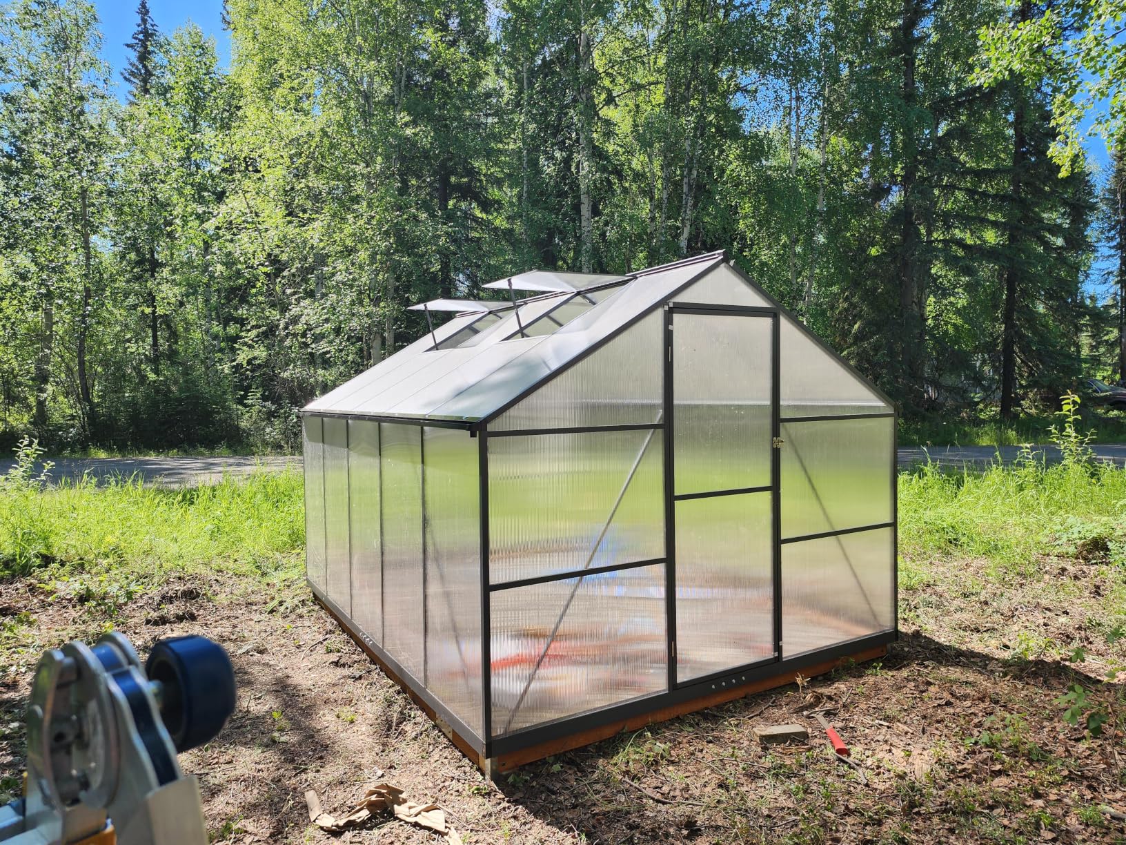 8 x 10 FT Outdoor Polycarbonate Greenhouse, Charcoal Black | Large walk-in interior, reinforced aluminum frame, double-wall PC panels, two roof vents and rain gutters help plants thrive customer photo 1