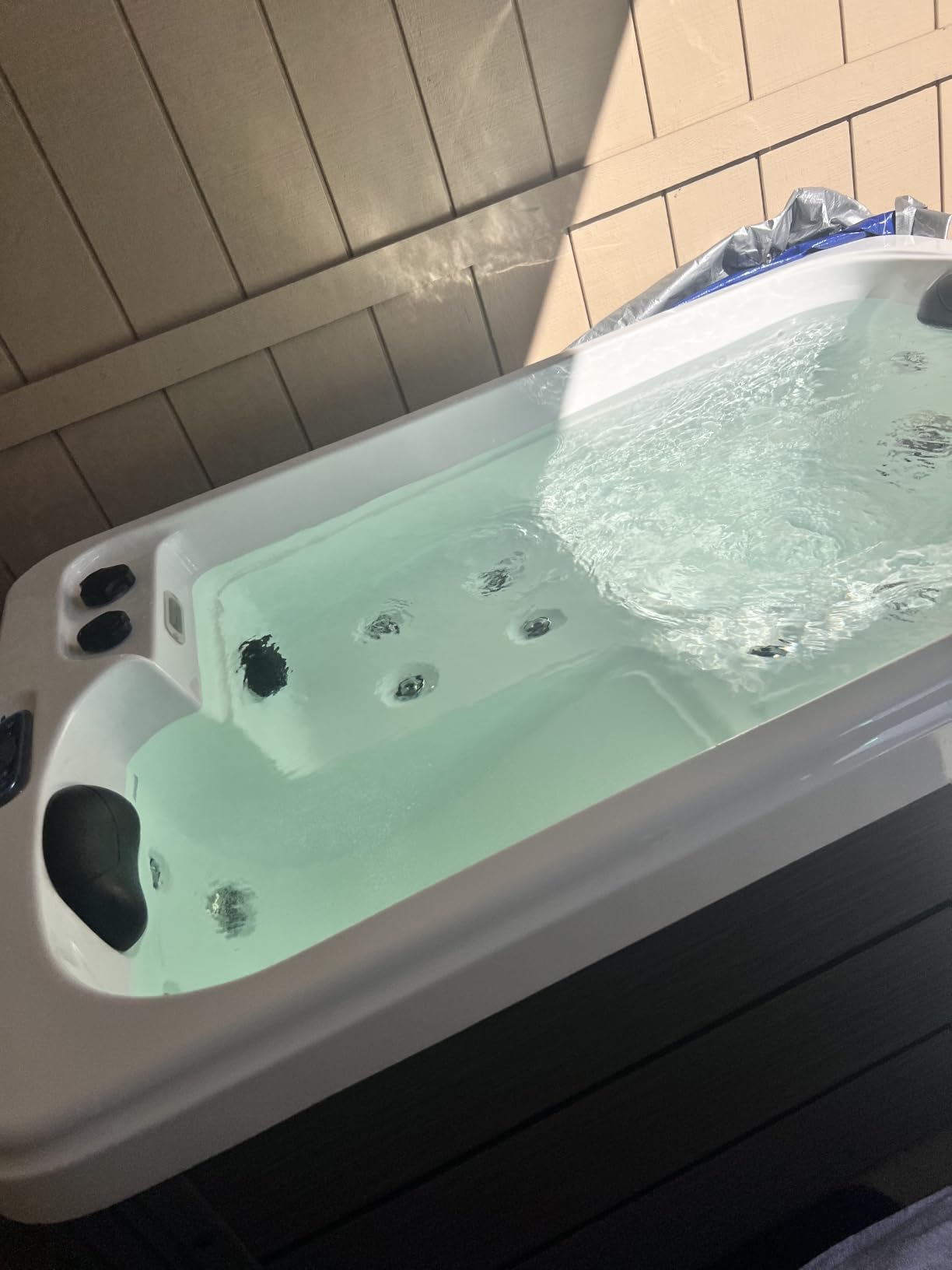 Jocisland 2 Person Outdoor Hot Tub with 15 Stainless Steel Jets, Acrylic | 110V Plug & Play Hot Tub with LED Lights & Waterfall, Double Lounger Seat Spa with Cover, 2 Filters & 2HP Pump, Charcoal Gray customer photo 2