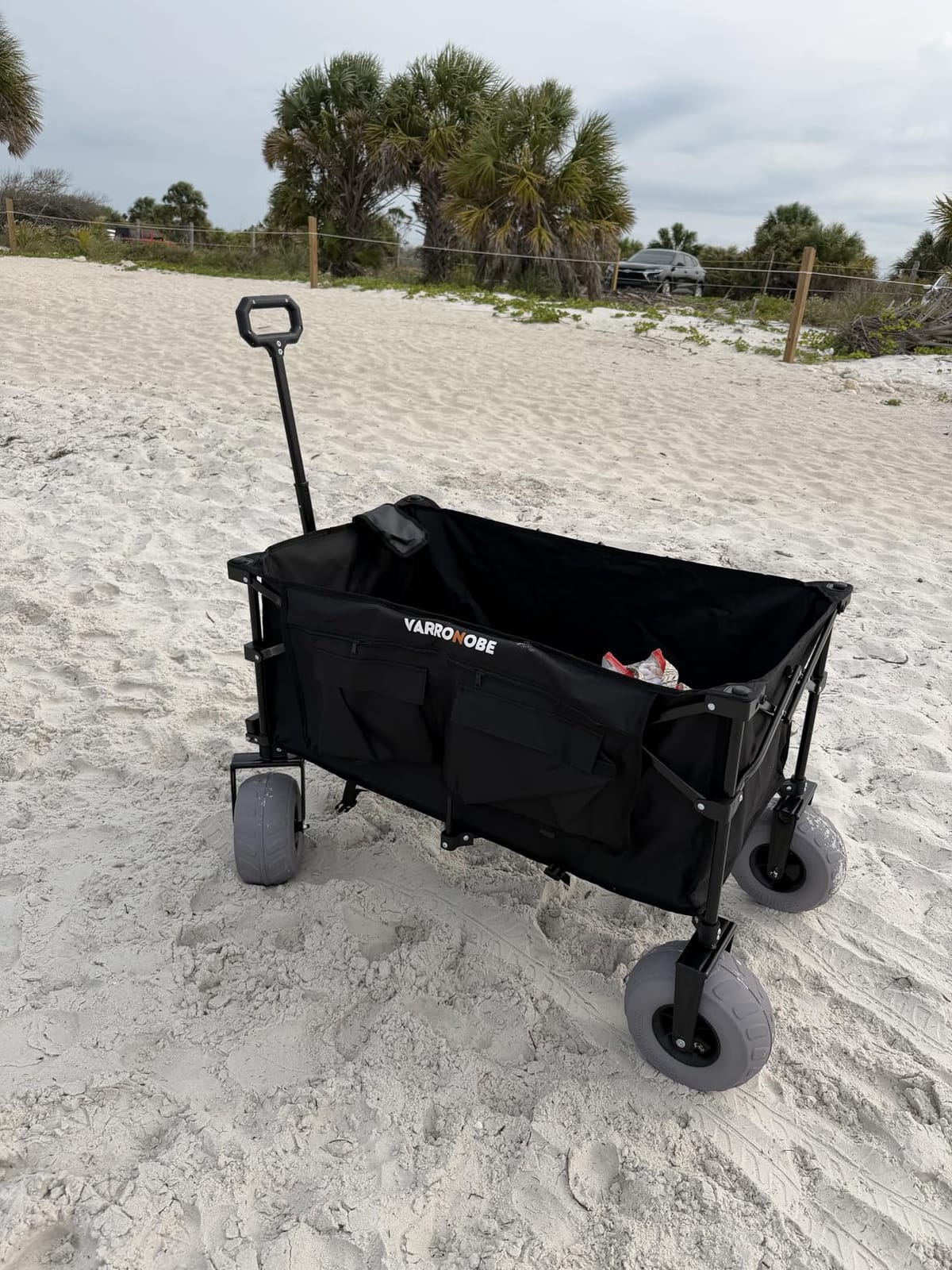 Beach Wagon with Big Balloon Wheels for Sand, 240L Collapsible Wagon, 9x4 Wide Wheels, 450lbs Heavy Duty Beach Cart with Side Covers & Zipper Pockets, 600D Oxford Fabric, Black customer photo 1