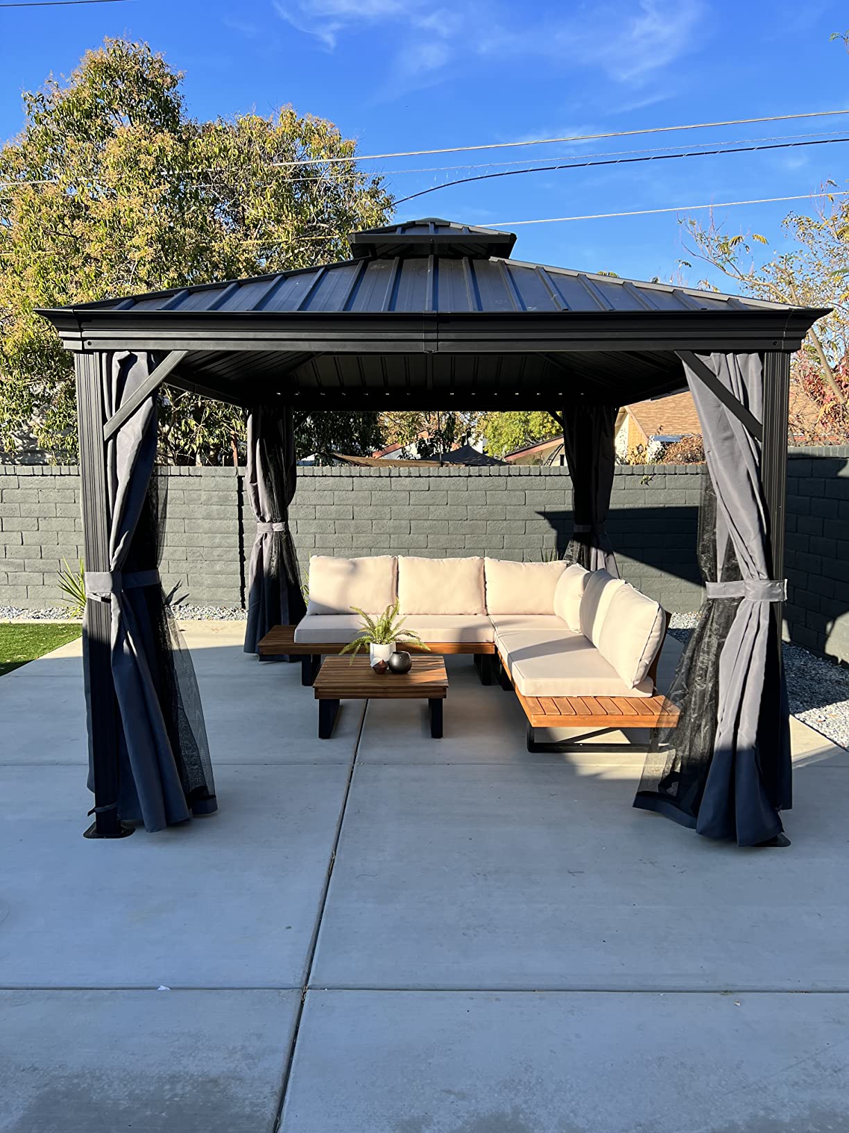 12'x12' Outdoor Hardtop Gazebo, Aluminum Gazebo with Double Galvanized Steel Roof, Curtains and Netting for Patio, Backyard, Deck, Lawn, Easy Assembly (Grey) customer photo 1