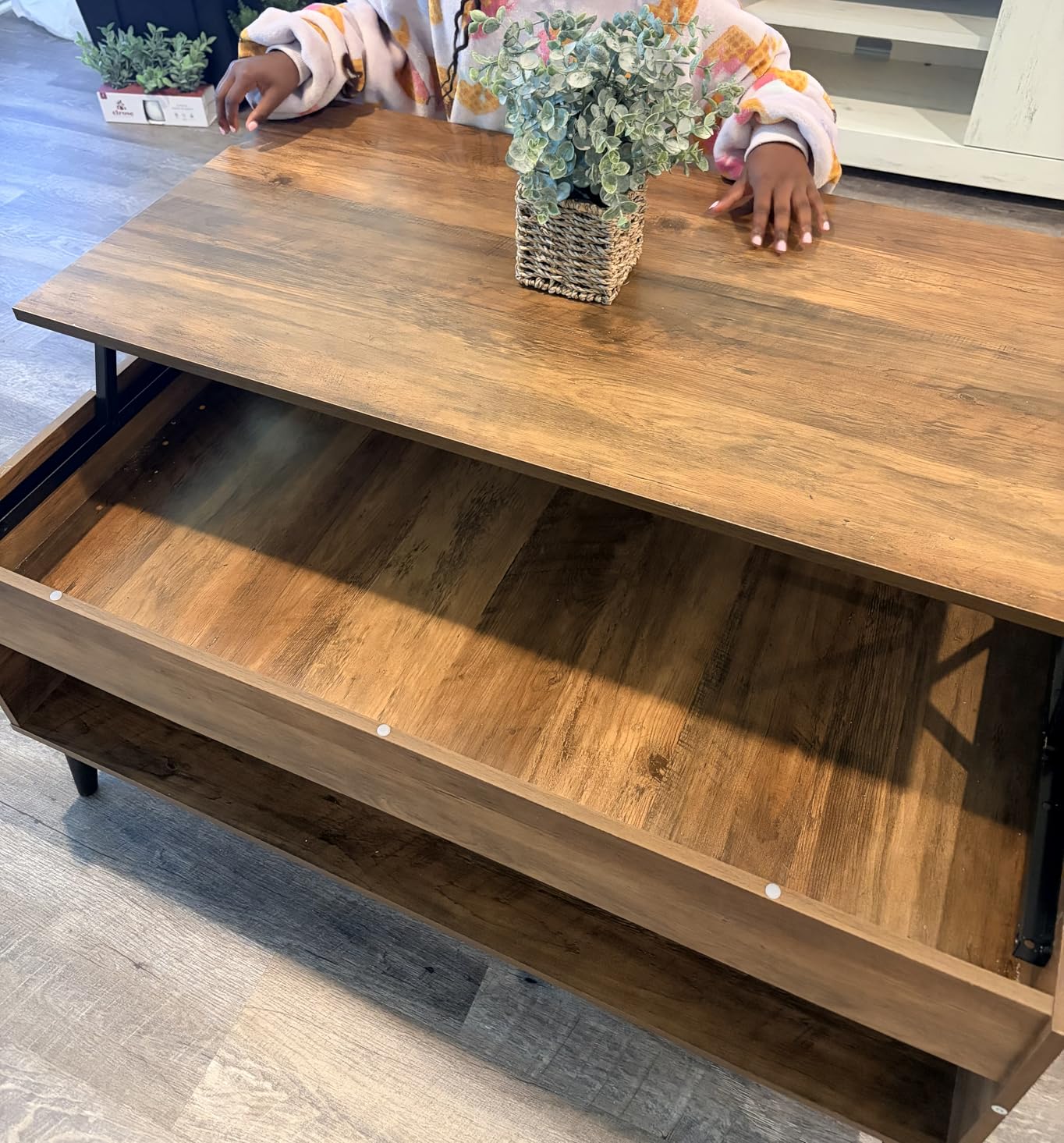 VASAGLE Lift Top Coffee Table with Hidden Storage, Gas Spring | Lift Tabletop Dining Table, Open Storage Shelf, for Living Room, Home Office, Honey Brown, MIRANTA Collection ULCT268KB01S customer photo 1